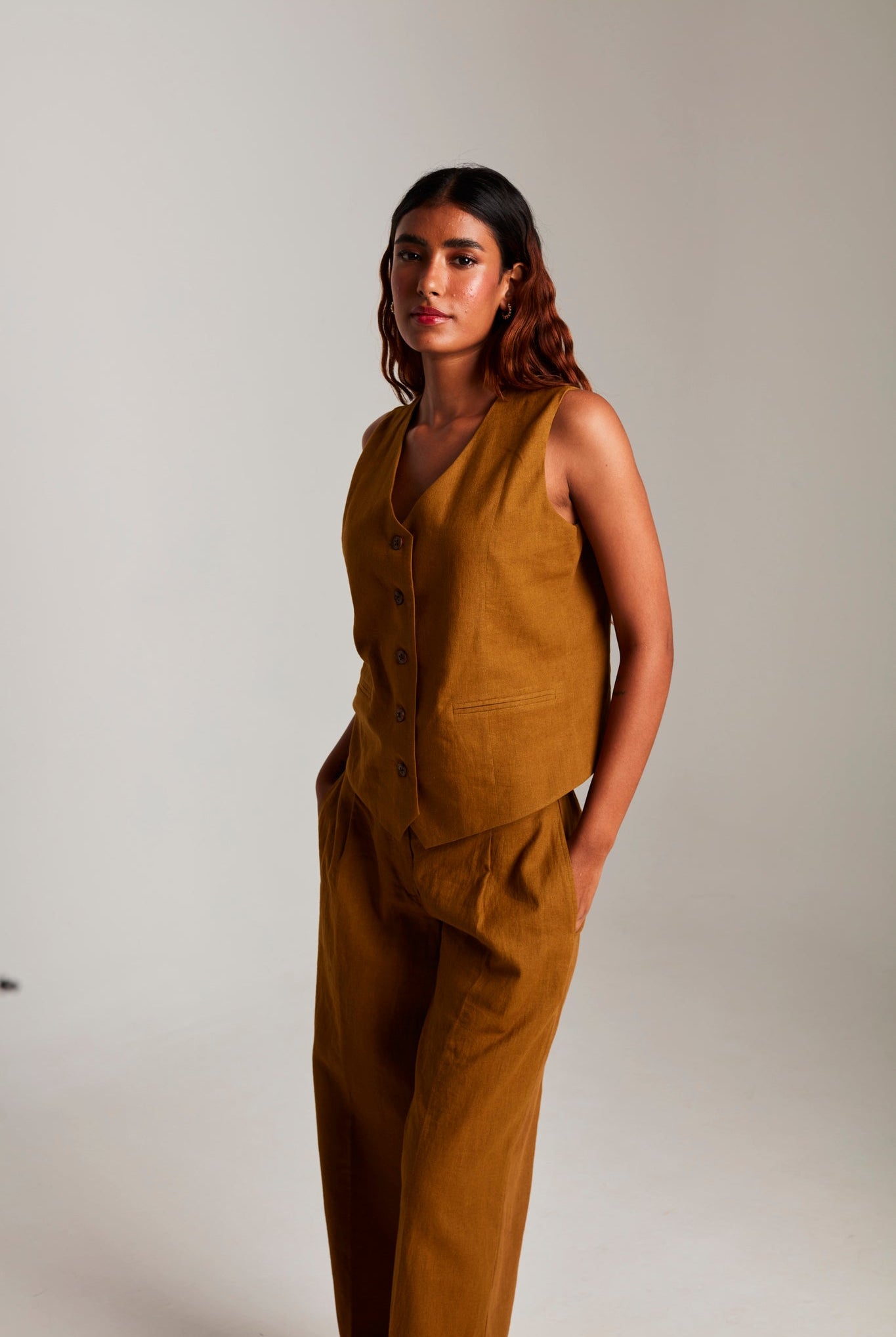 Olive Co - Linen Waistcoat Set - CiceroniCo - ord SetSaphed