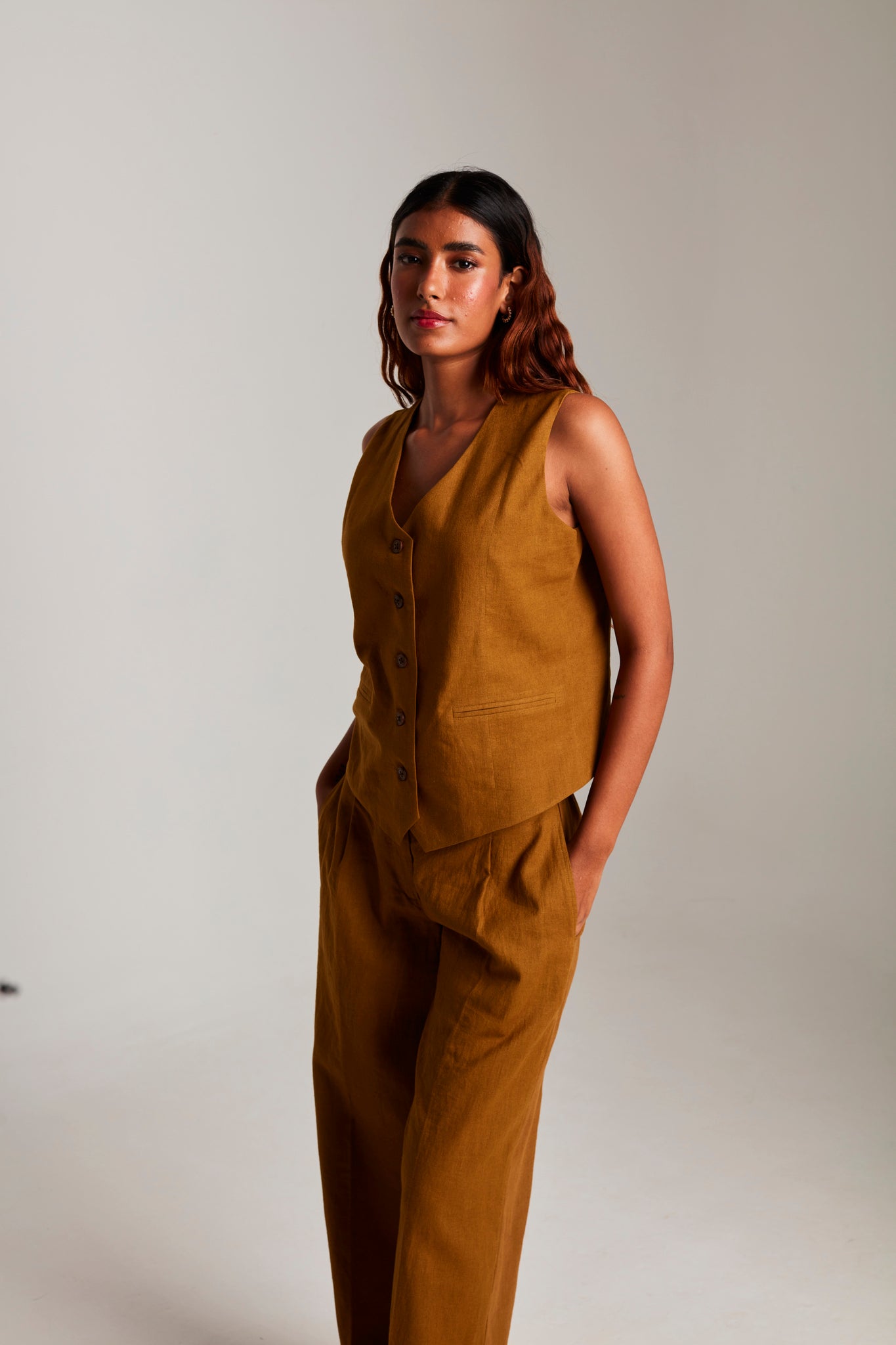 Olive Co - Linen Waistcoat Set - CiceroniCo - ord SetSaphed