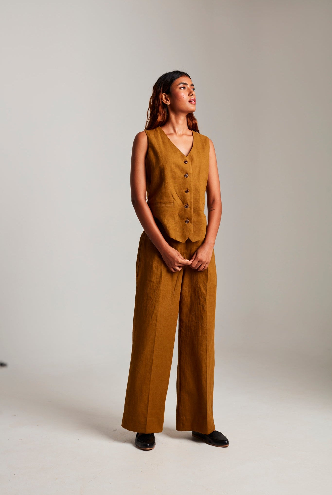 Olive Co - Linen Waistcoat Set - CiceroniCo - ord SetSaphed