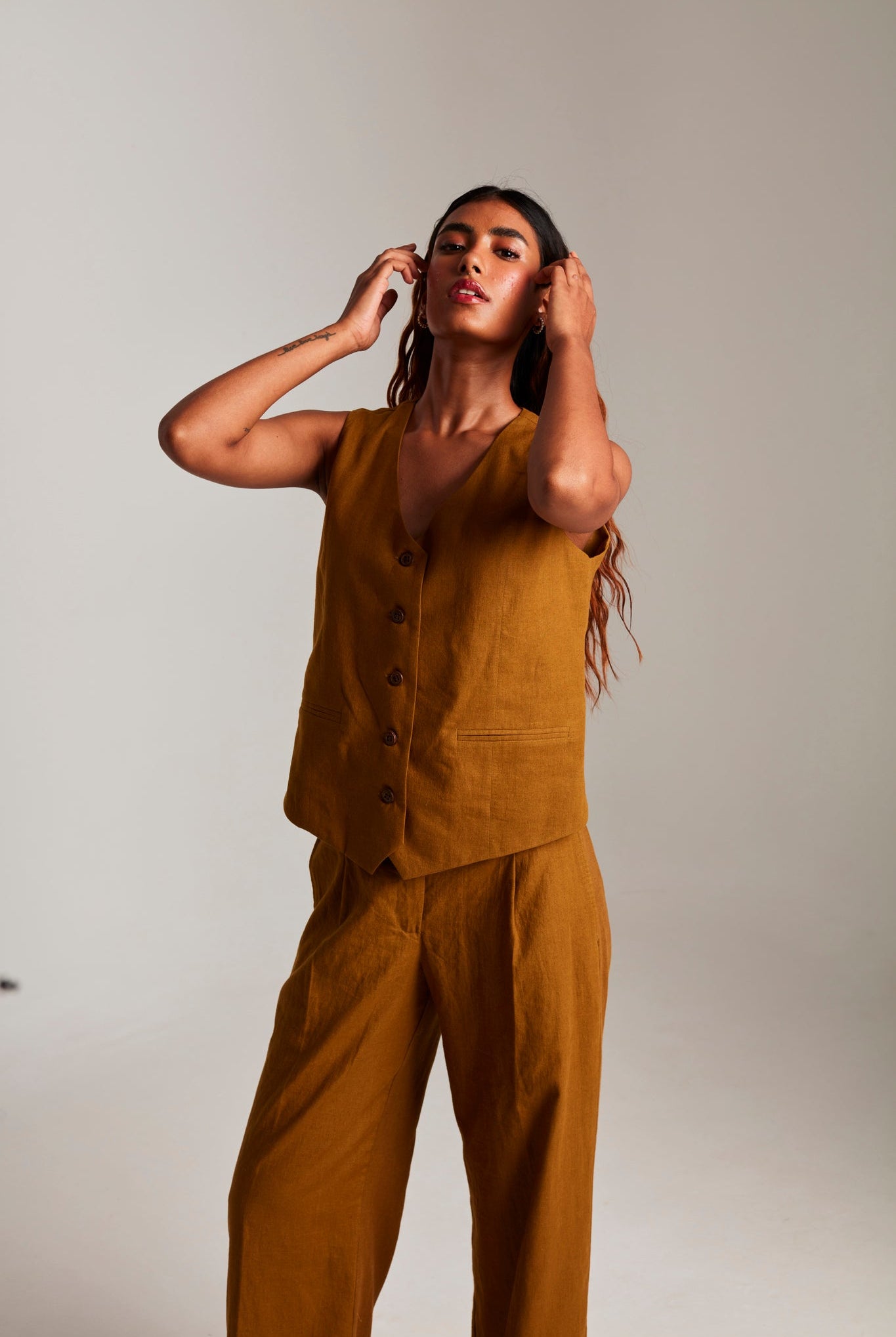 Olive Co - Linen Waistcoat Set - CiceroniCo - ord SetSaphed