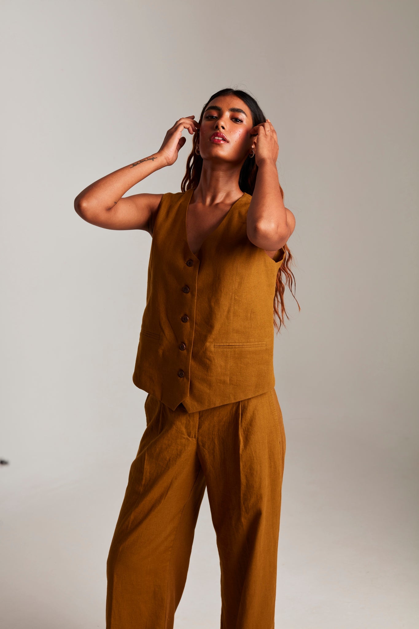 Olive Co - Linen Waistcoat Set - CiceroniCo - ord SetSaphed