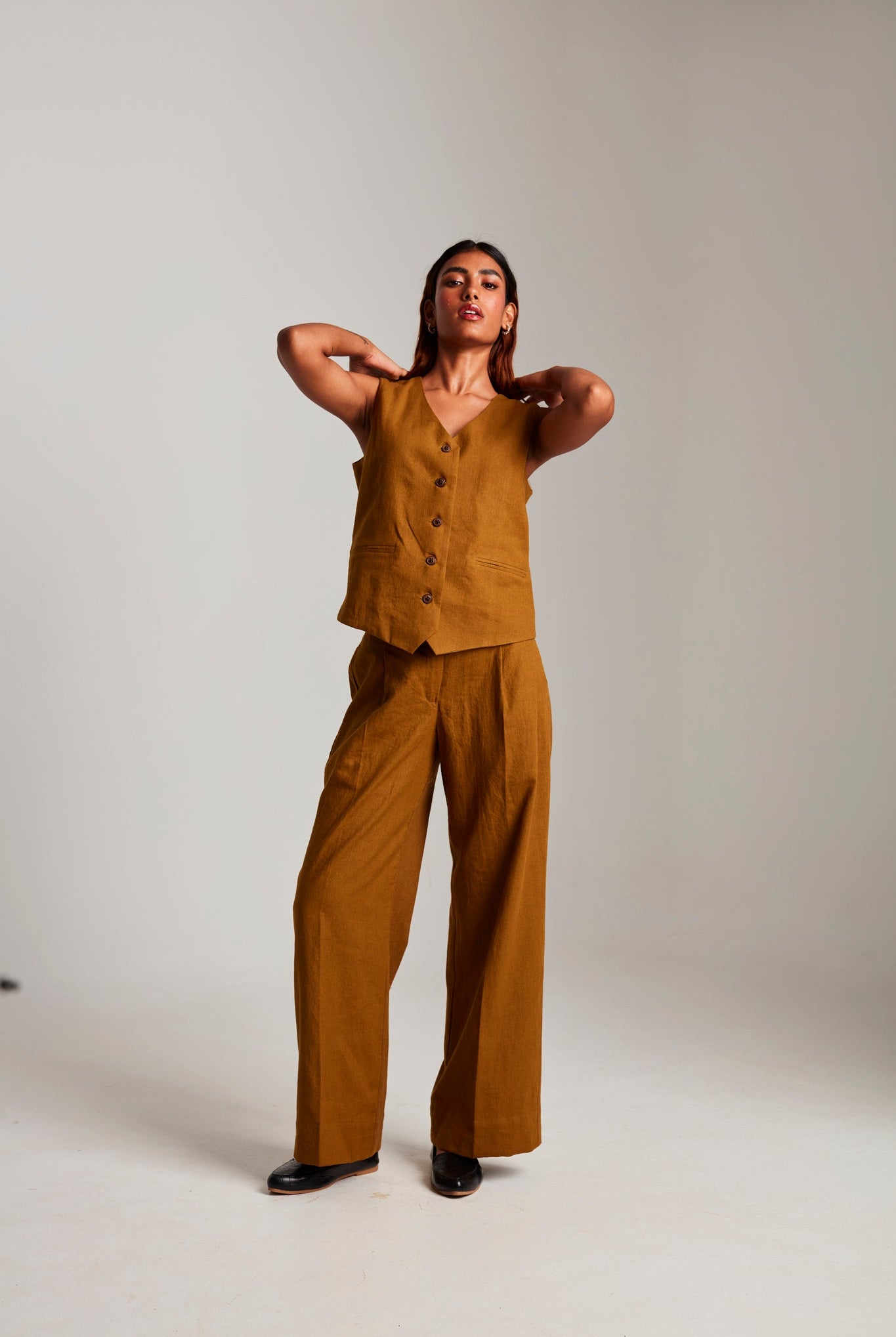 Olive Co - Linen Waistcoat Set - CiceroniCo - ord SetSaphed