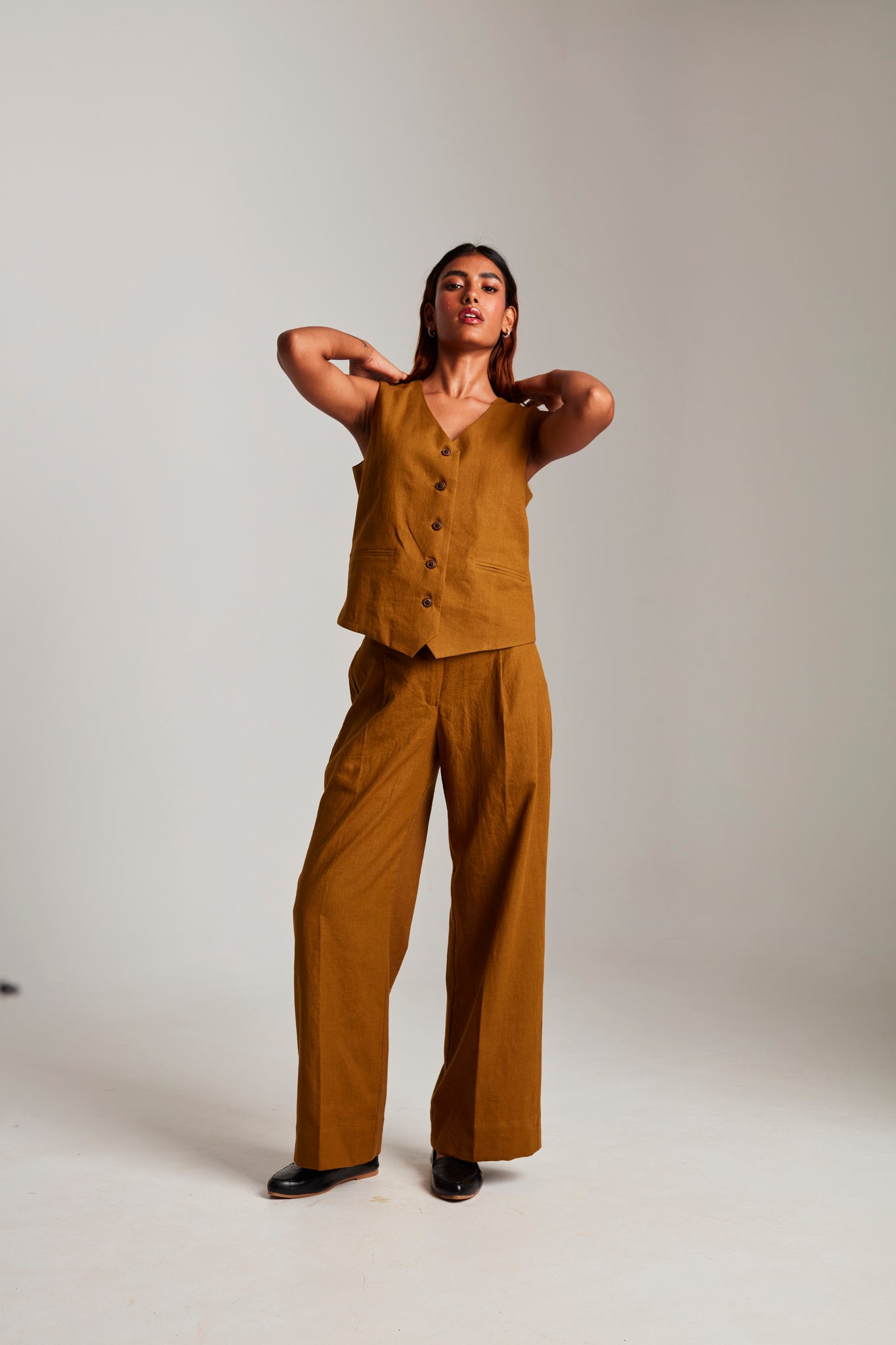 Olive Co - Linen Waistcoat Set - CiceroniCo - ord SetSaphed