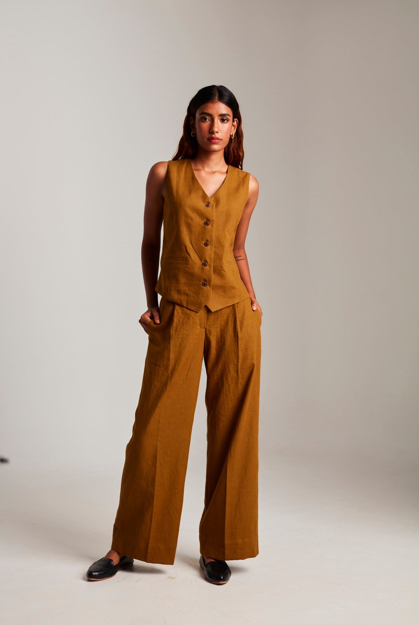 Olive Co - Linen Waistcoat Set - CiceroniCo - ord SetSaphed