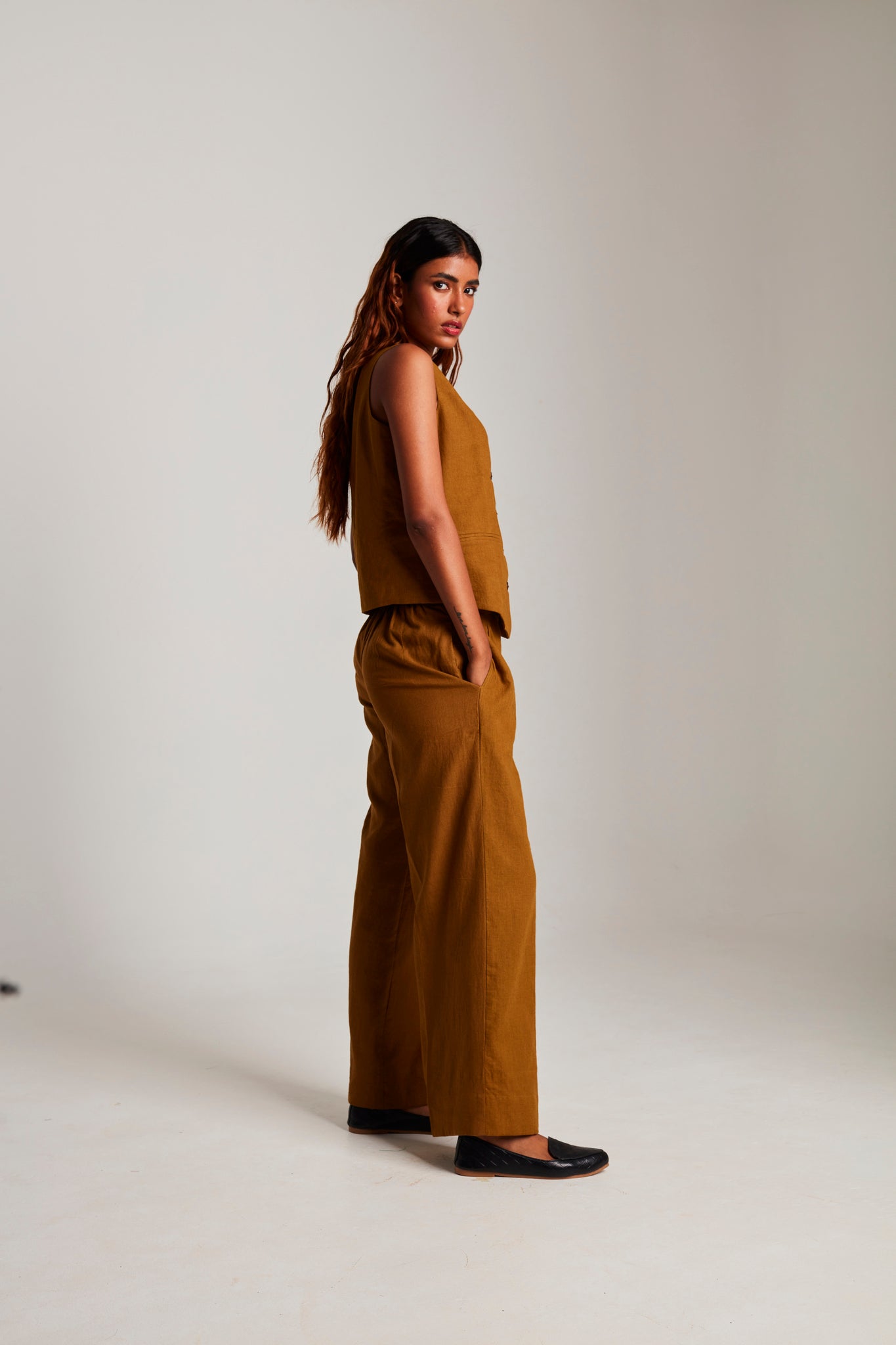 Olive Co - Linen Waistcoat Set - CiceroniCo - ord SetSaphed