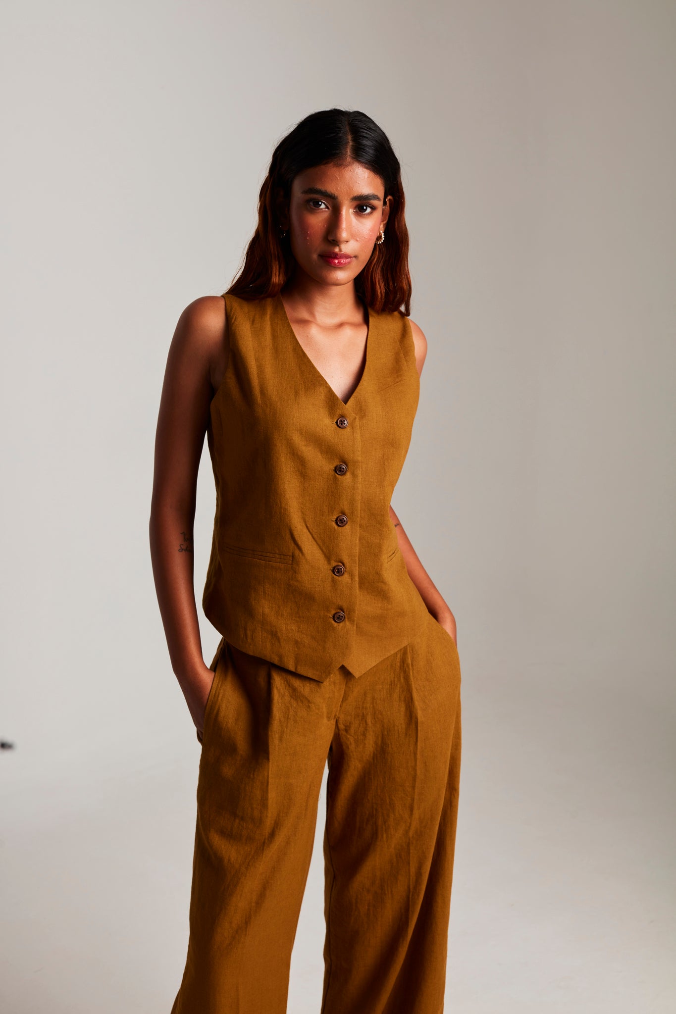 Olive Co - Linen Waistcoat Set - CiceroniCo - ord SetSaphed