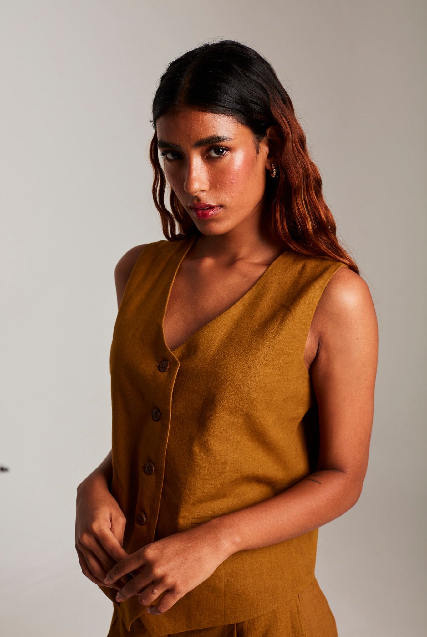 Olive Co - Linen Waistcoat Set - CiceroniCo - ord SetSaphed