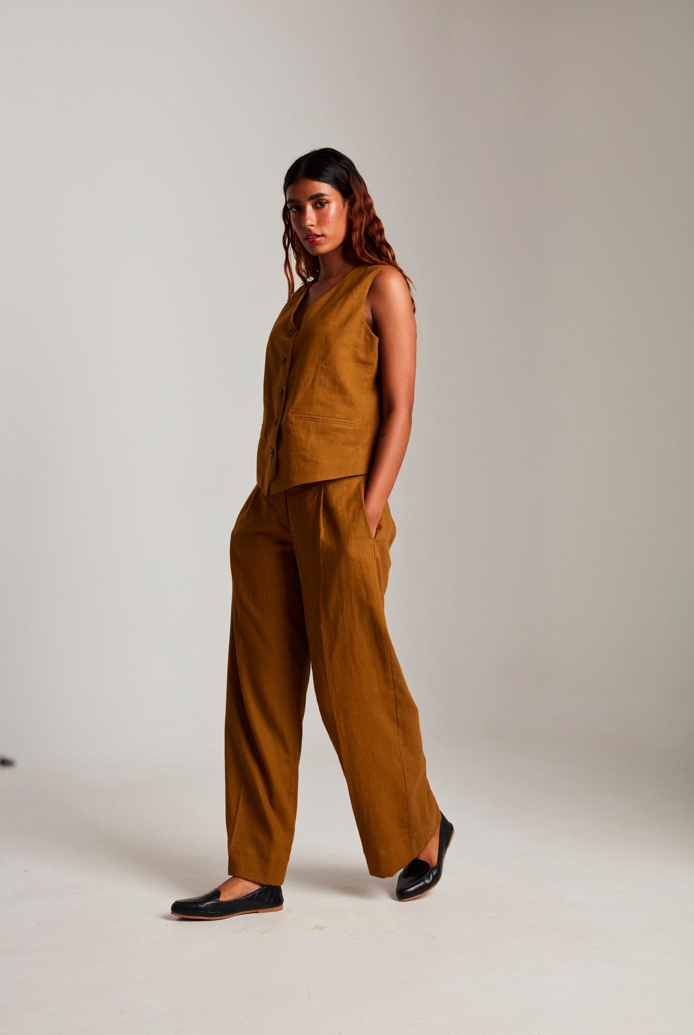 Olive Co - Linen Waistcoat Set - CiceroniCo - ord SetSaphed