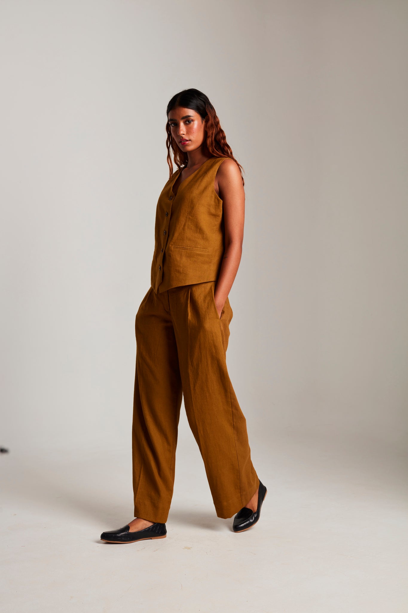 Olive Co - Linen Waistcoat Set - CiceroniCo - ord SetSaphed