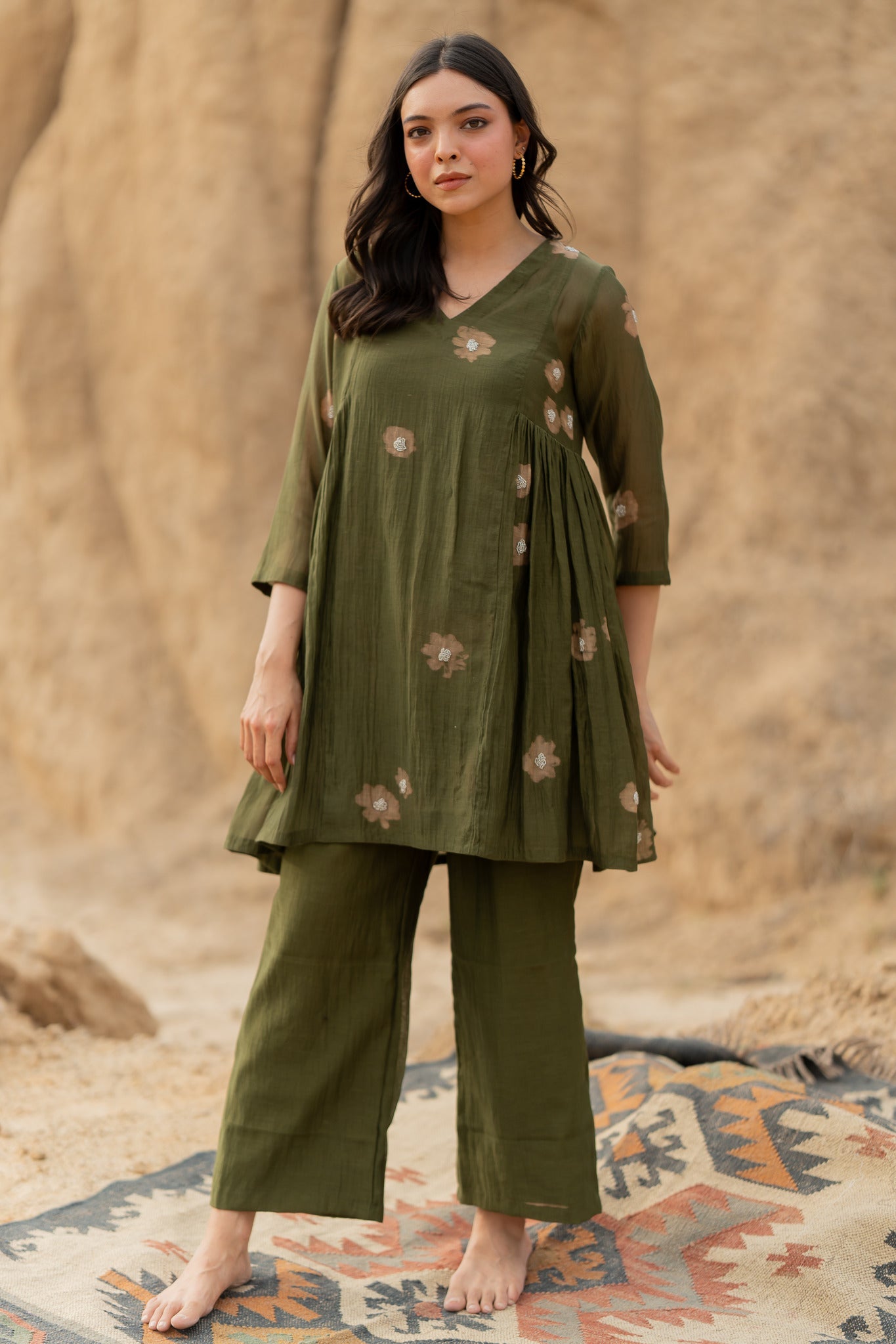 Olive Floral Nara Set - CiceroniKurta Set, Festive wearNirjara
