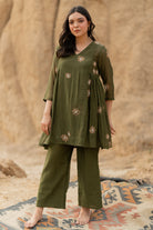 Olive Floral Nara Set - CiceroniKurta Set, Festive wearNirjara