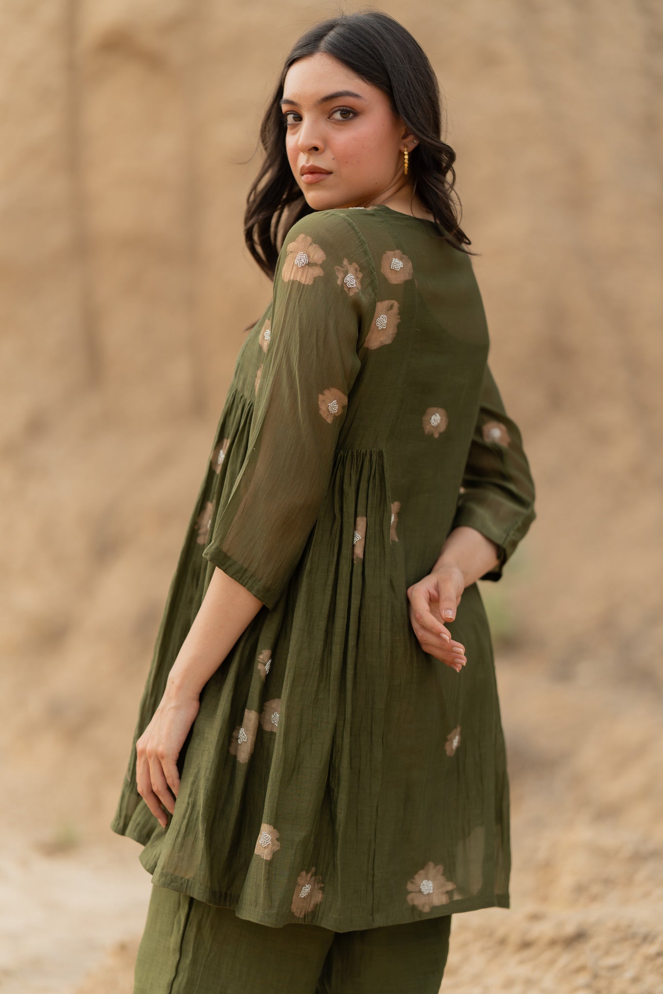 Olive Floral Nara Set - CiceroniKurta Set, Festive wearNirjara