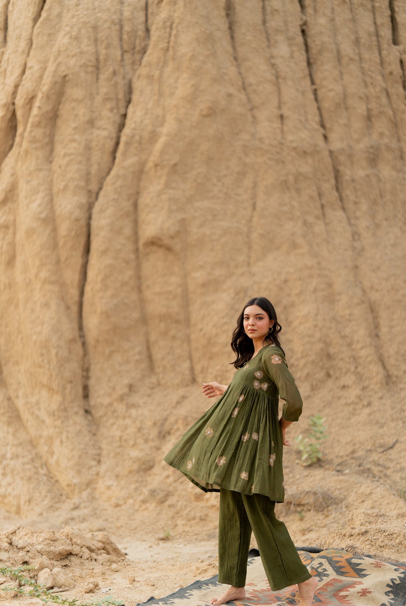 Olive Floral Nara Set - CiceroniKurta Set, Festive wearNirjara