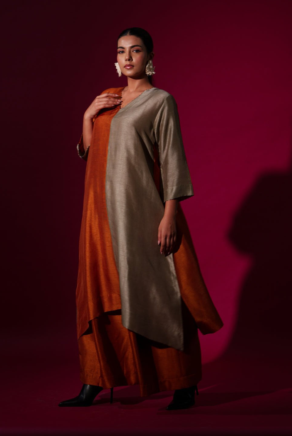 Onyx Tunic in Rust Orange - CiceroniKurta, Festive WearStoique