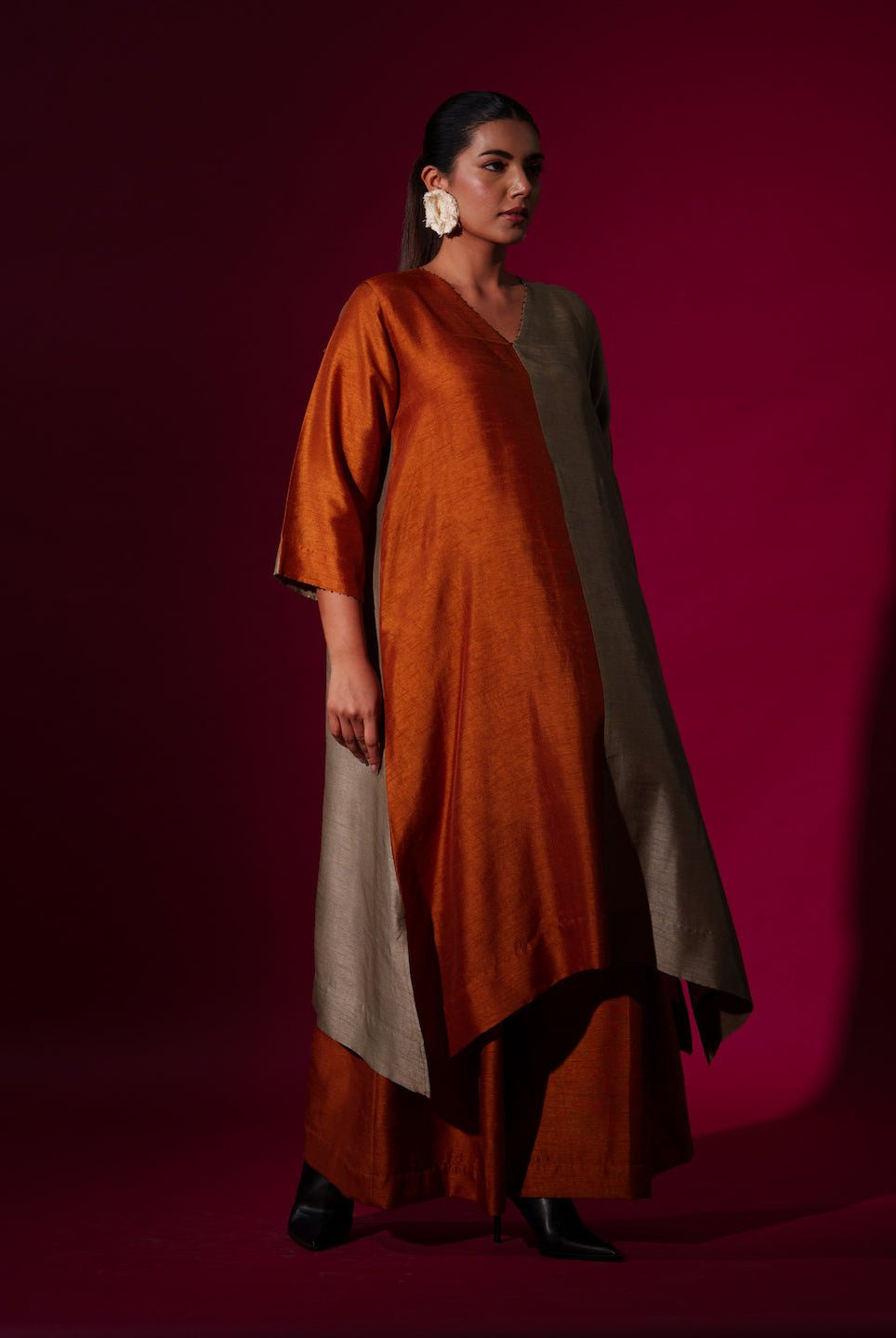 Onyx Tunic in Rust Orange - CiceroniKurta, Festive WearStoique
