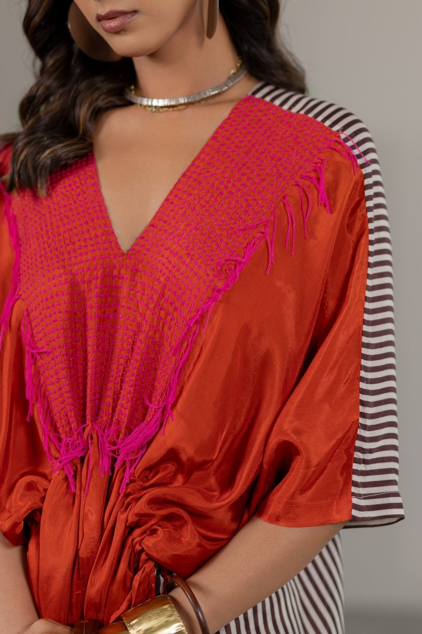 Orange Habutai Silk Kaftan Set - CiceroniKurta Set, Festive WearTussah