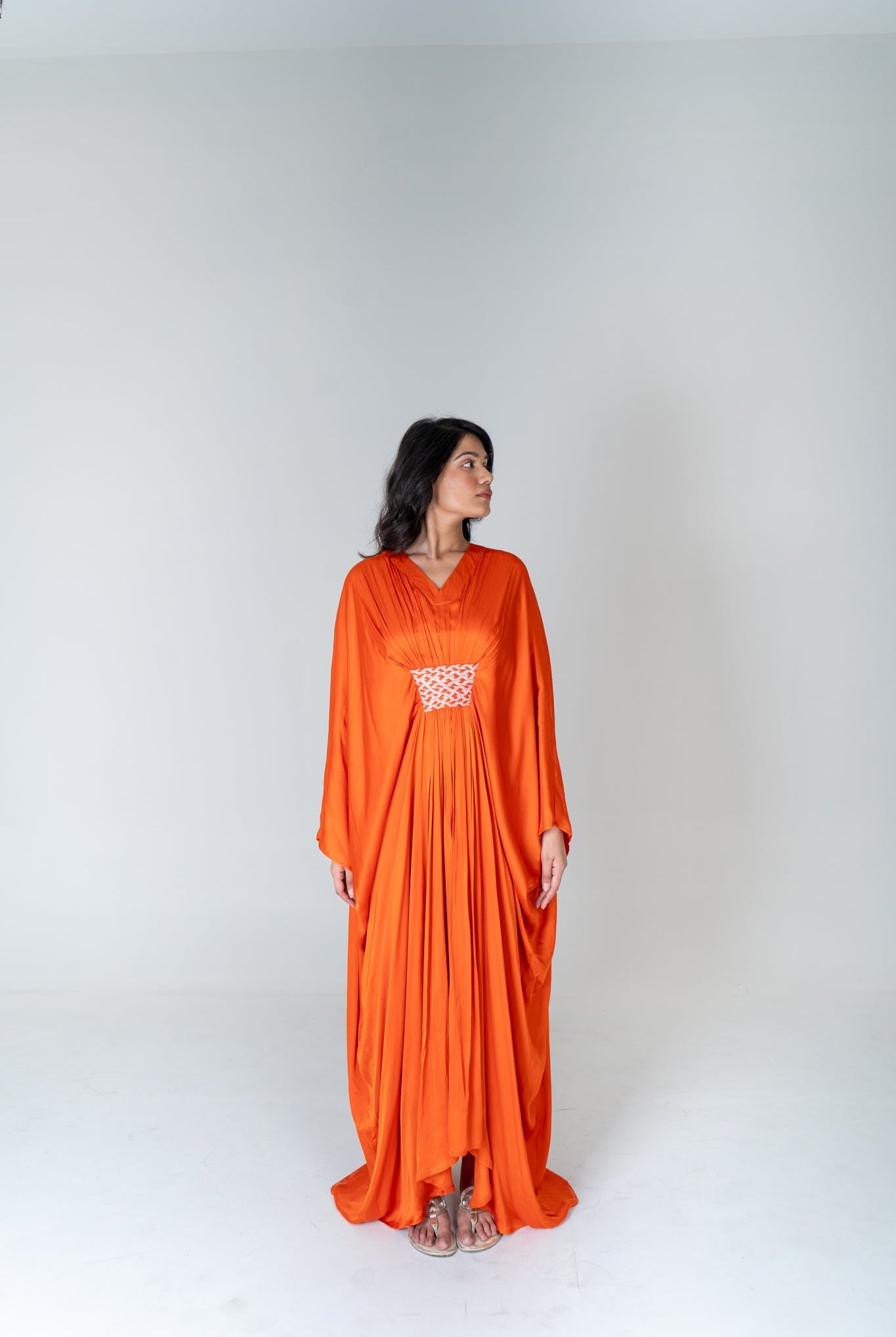 Orange - Pink Braided Long Kaftan - CiceroniKaftanNeora