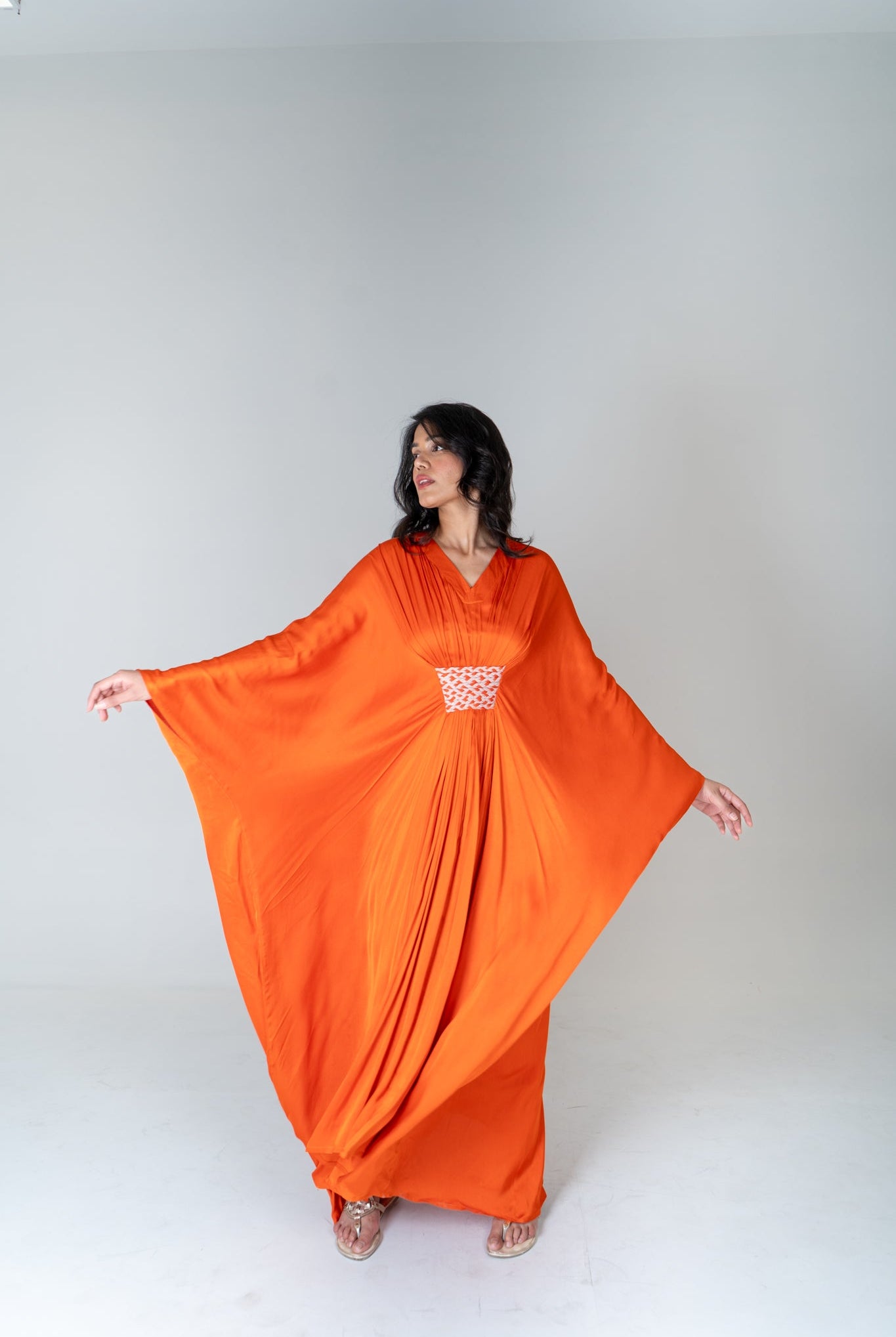 Orange - Pink Braided Long Kaftan - CiceroniKaftanNeora