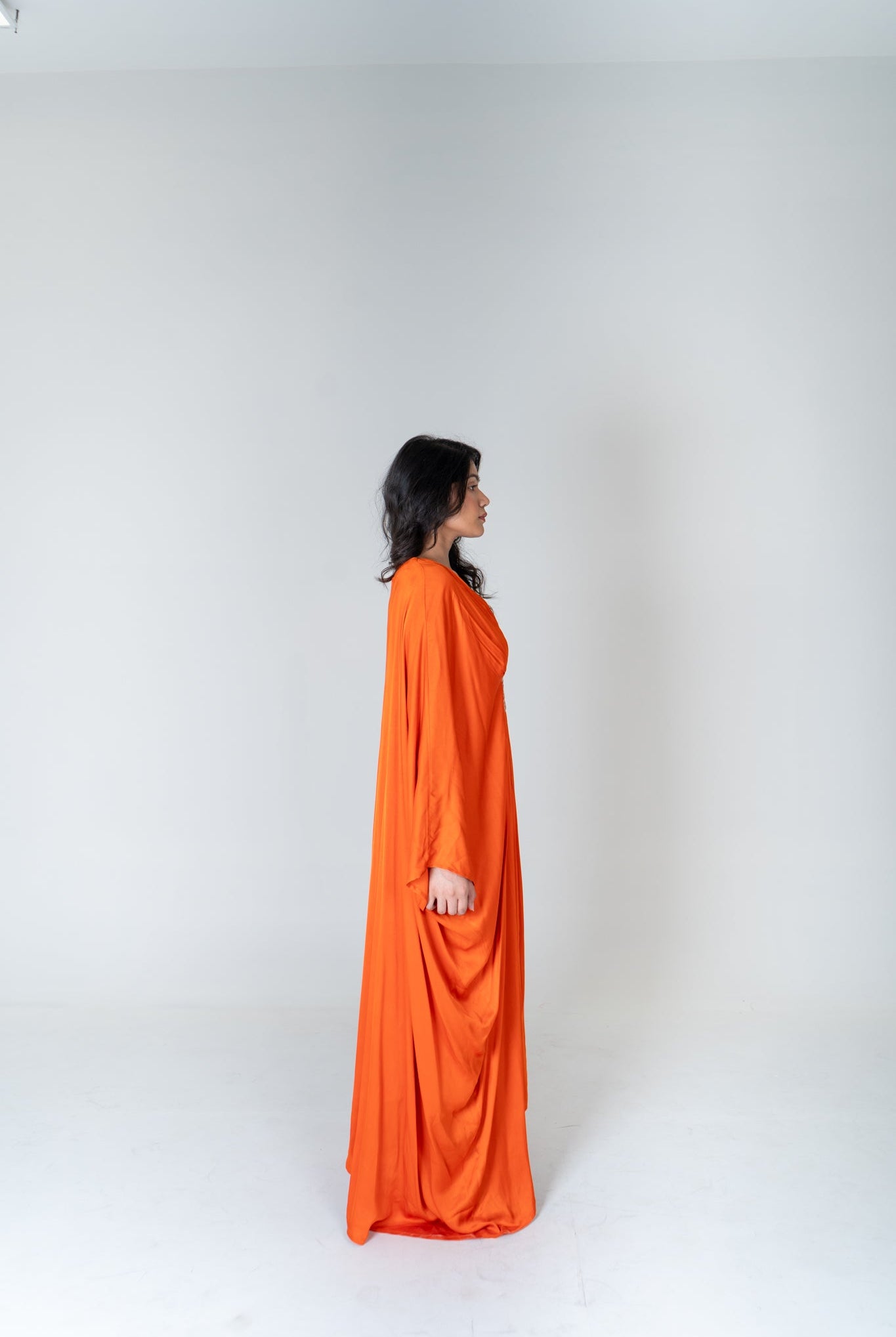 Orange - Pink Braided Long Kaftan - CiceroniKaftanNeora