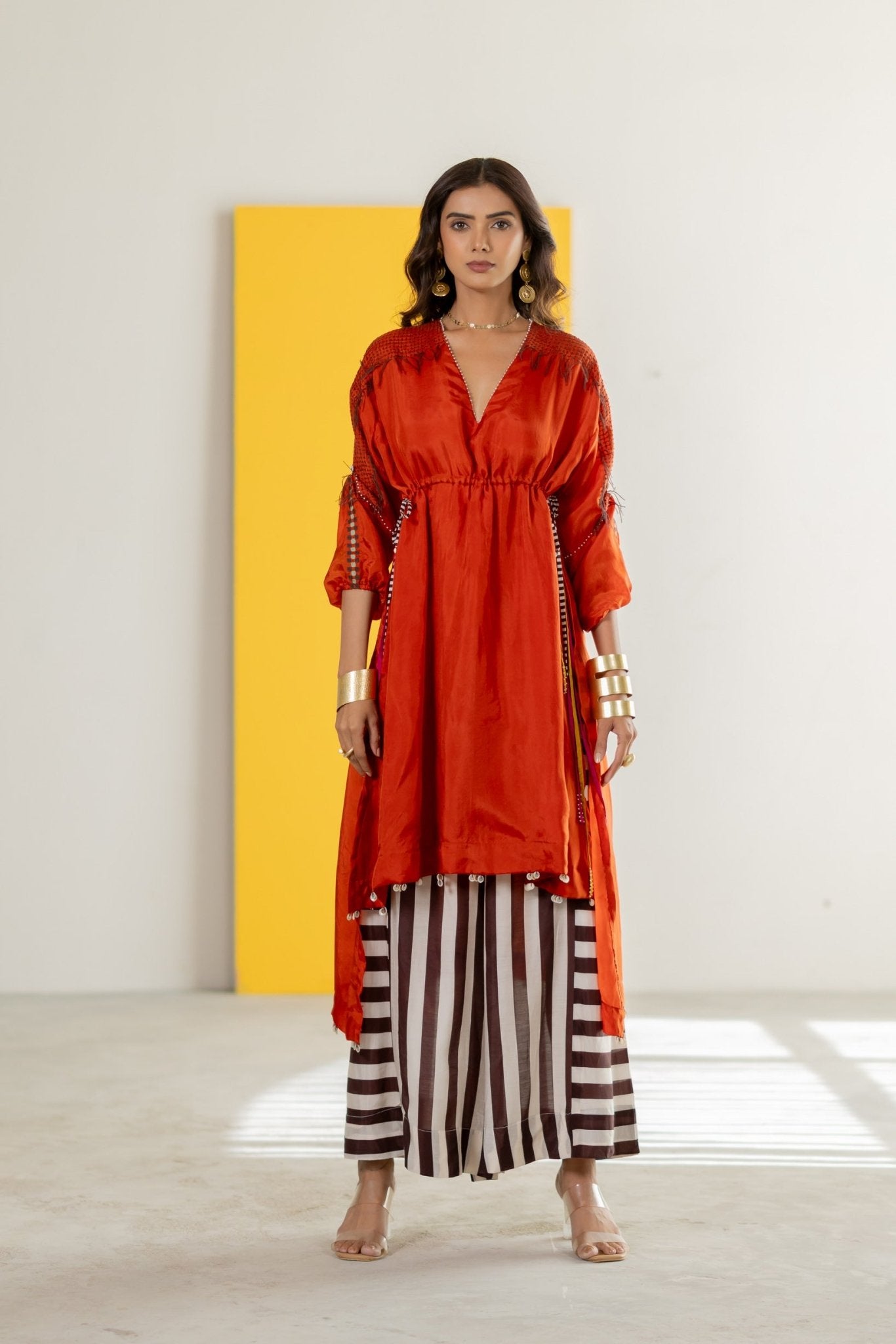 Orange Tunic Set - CiceroniKurta Set, Festive WearTussah