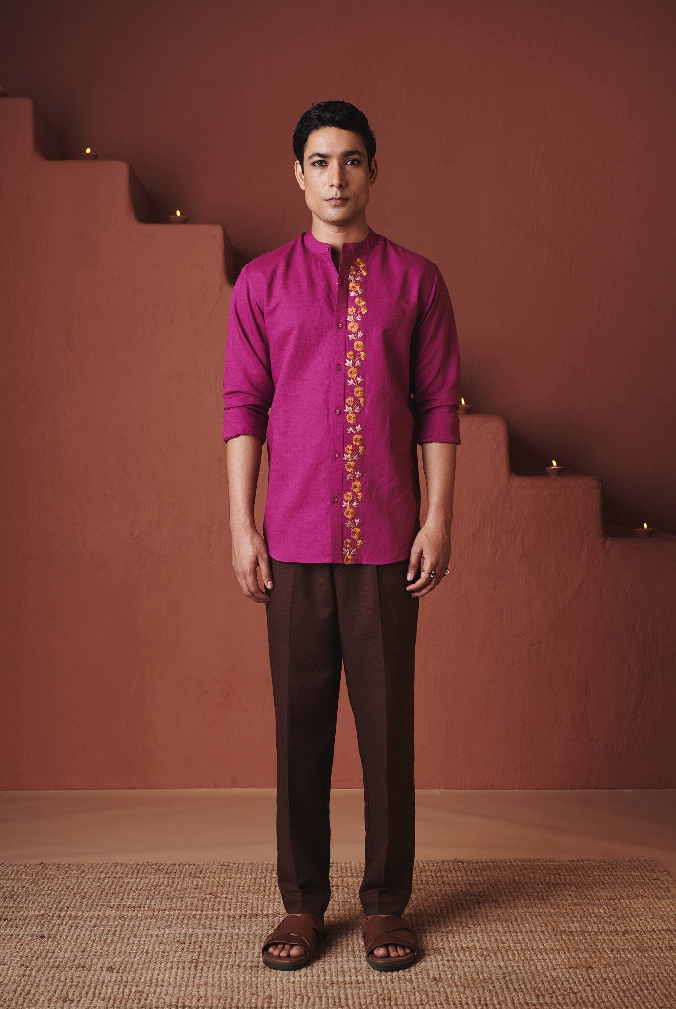 Orchid Co - Linen Men's Band Collar Shirt – Slim Fit - CiceroniMen ShirtsSaphed