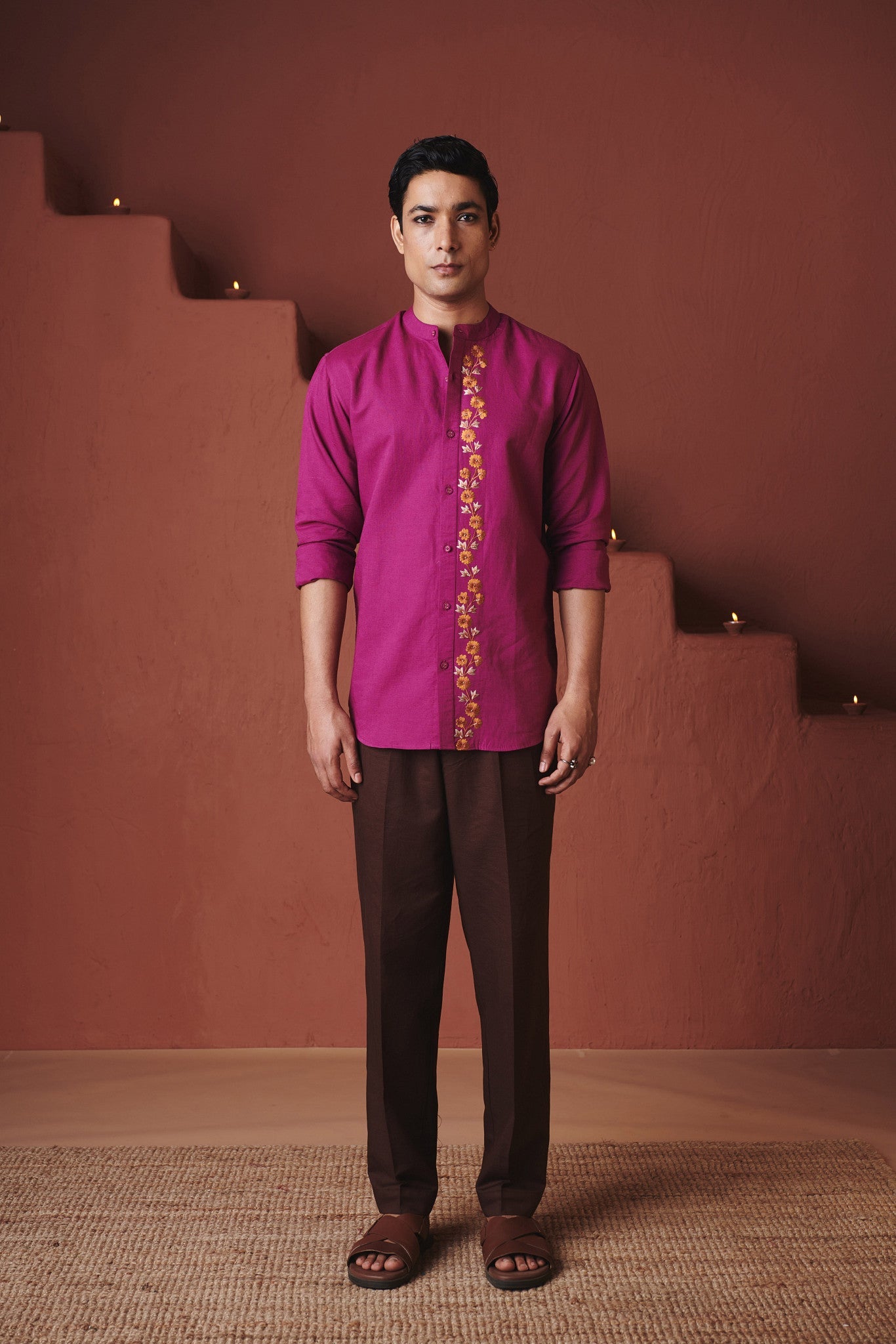 Orchid Co - Linen Men's Band Collar Shirt – Slim Fit - CiceroniMen ShirtsSaphed