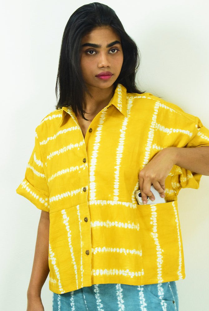 Organic Tie and Dye Yellow Kimono Top - CiceroniWomen ShirtsSonica Sarna