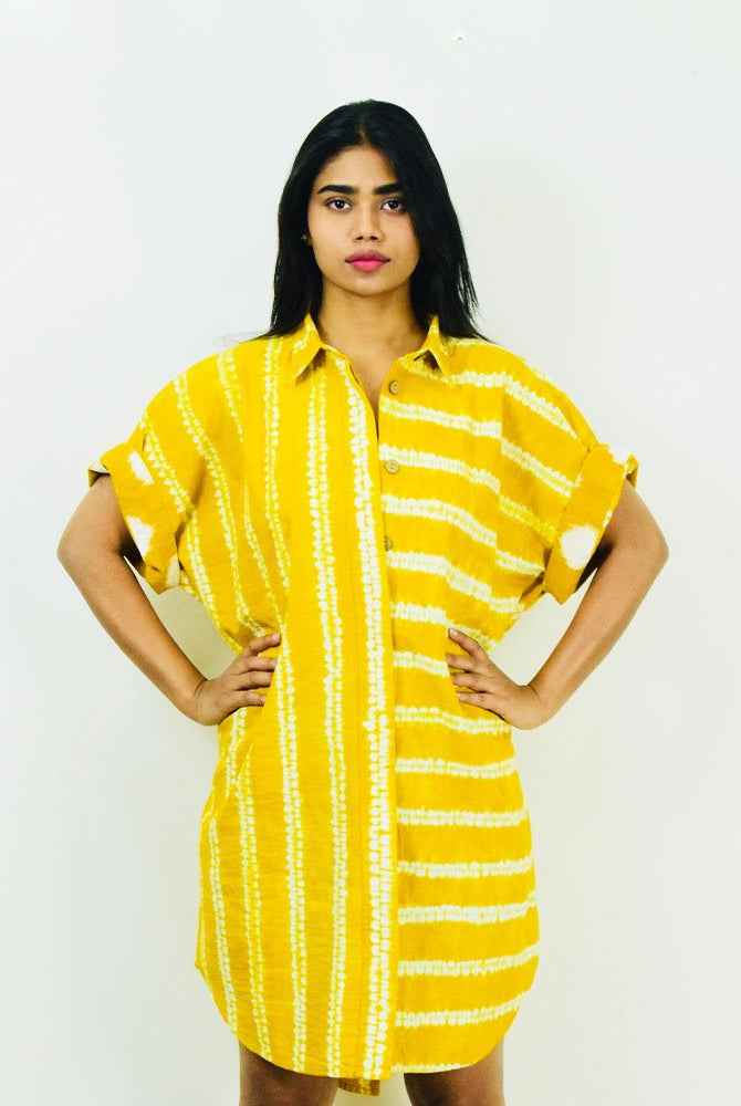 Organic Tie and Dye Yellow Shirt Dress - CiceroniDressesSonica Sarna