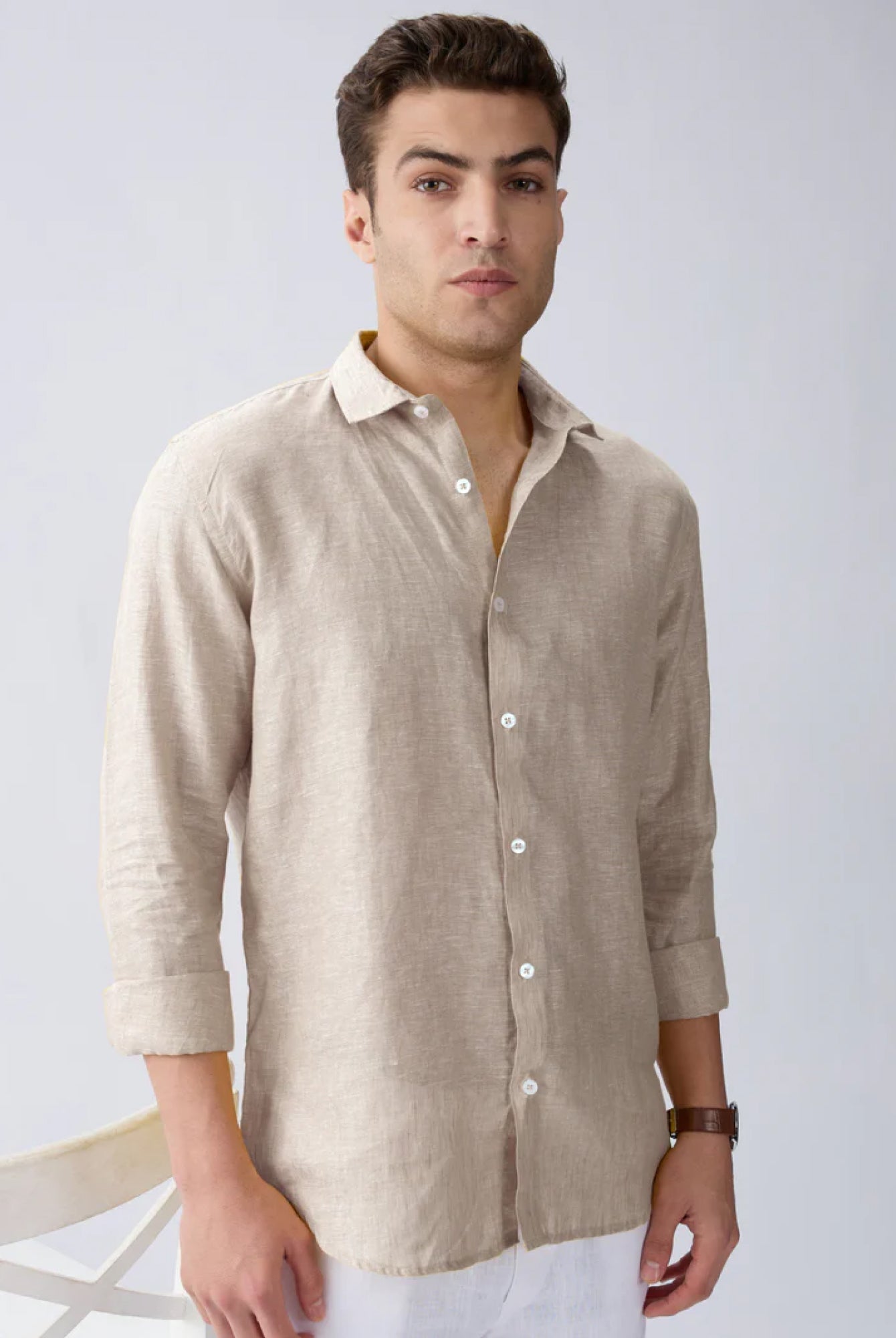 Origin Beige Classic Shirt 100% Pure Linen - CiceroniMen Shirtsbhrāta