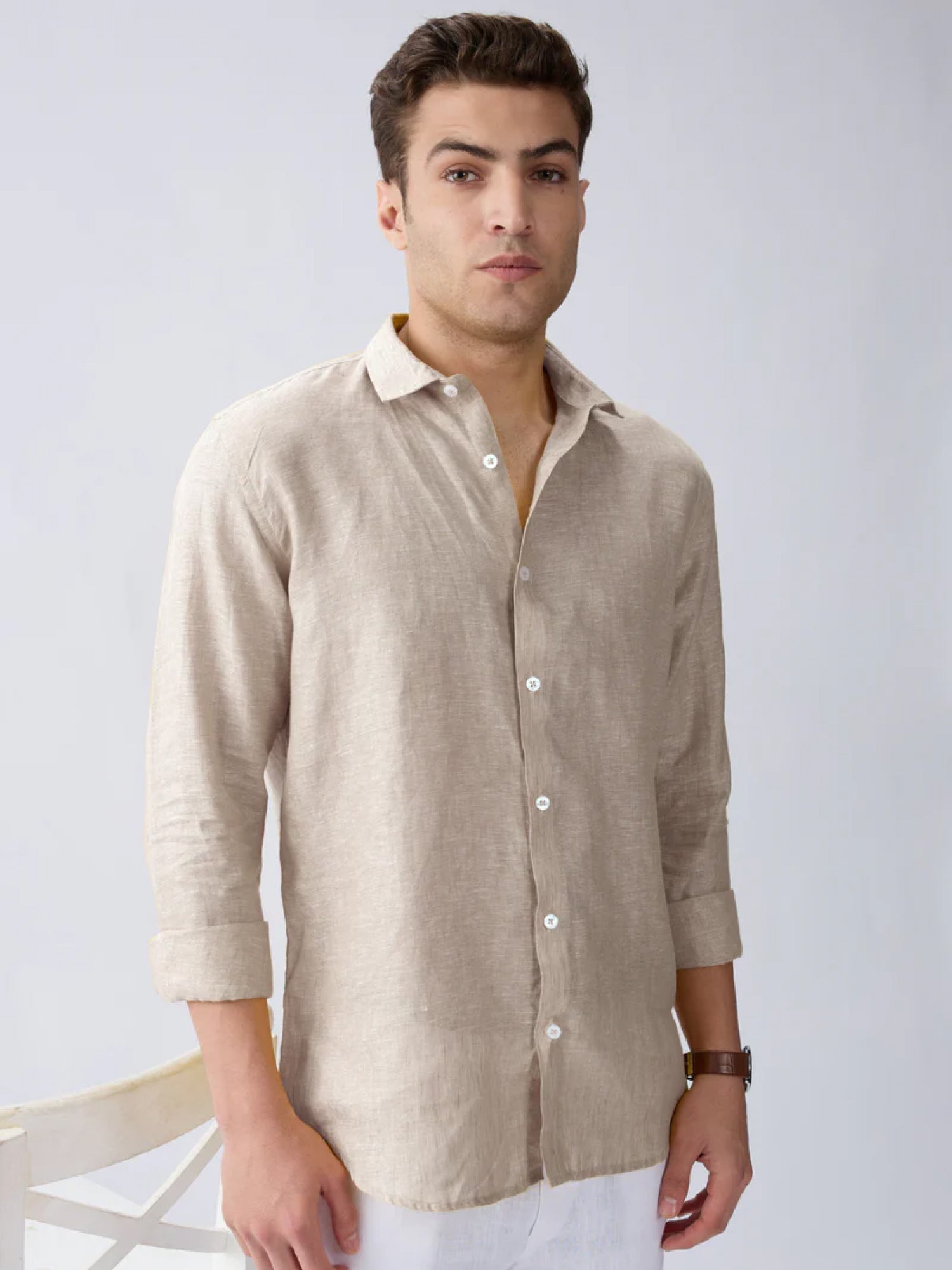 Origin Beige Classic Shirt 100% Pure Linen - CiceroniMen Shirtsbhrāta