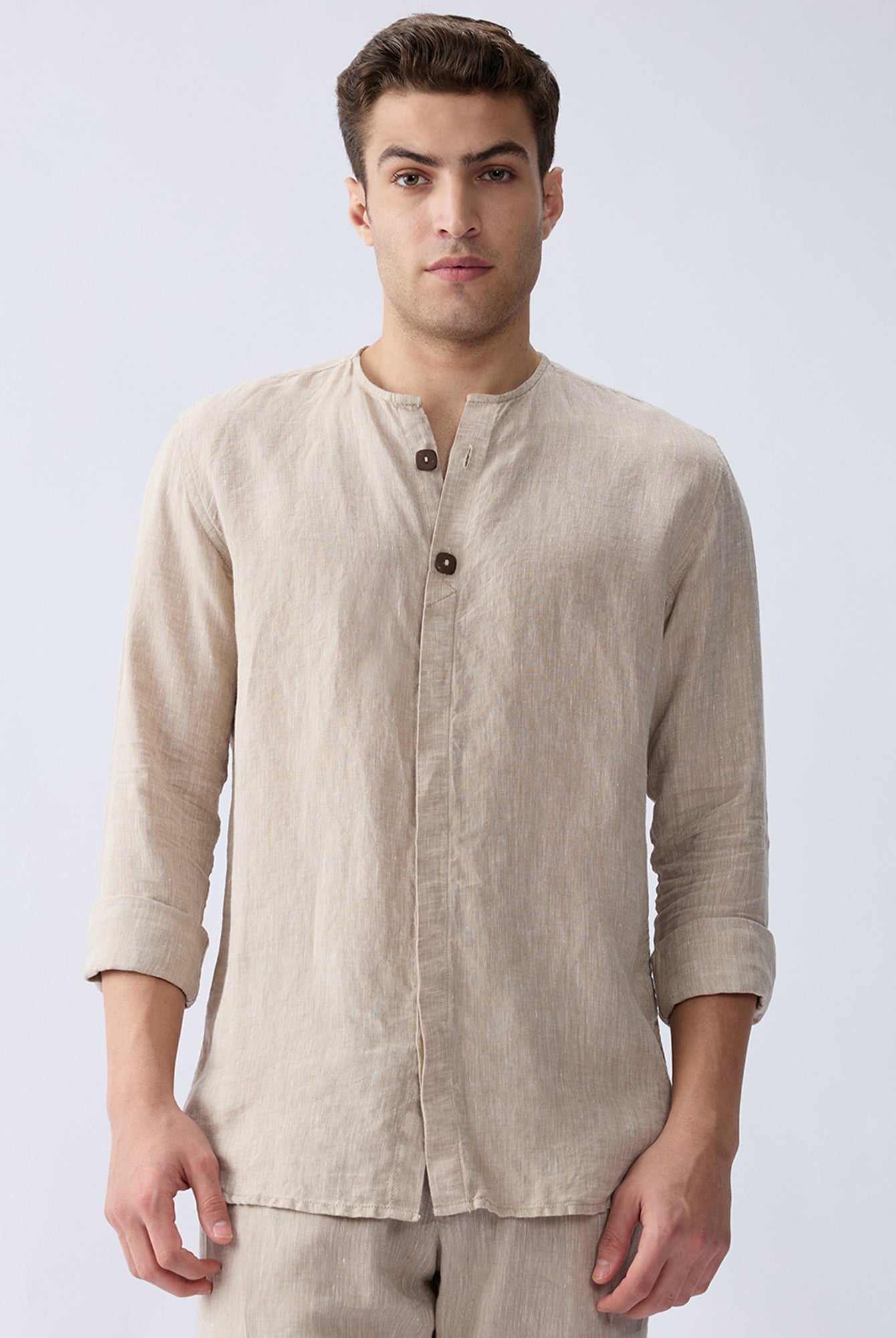 Origin Beige Placket Shirt 100% Pure Linen - CiceroniMen Shirtsbhrāta