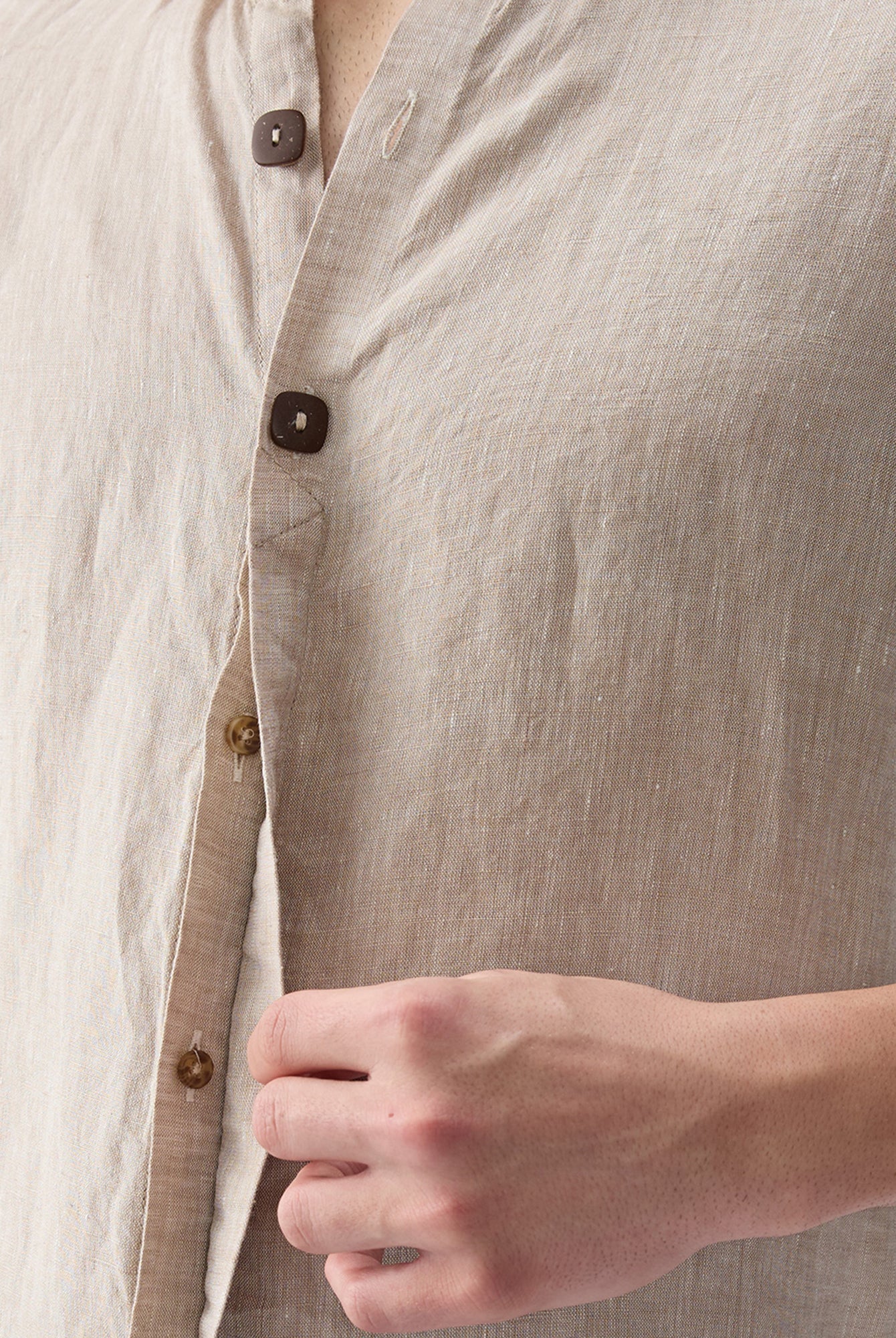 Origin Beige Placket Shirt 100% Pure Linen - CiceroniMen Shirtsbhrāta