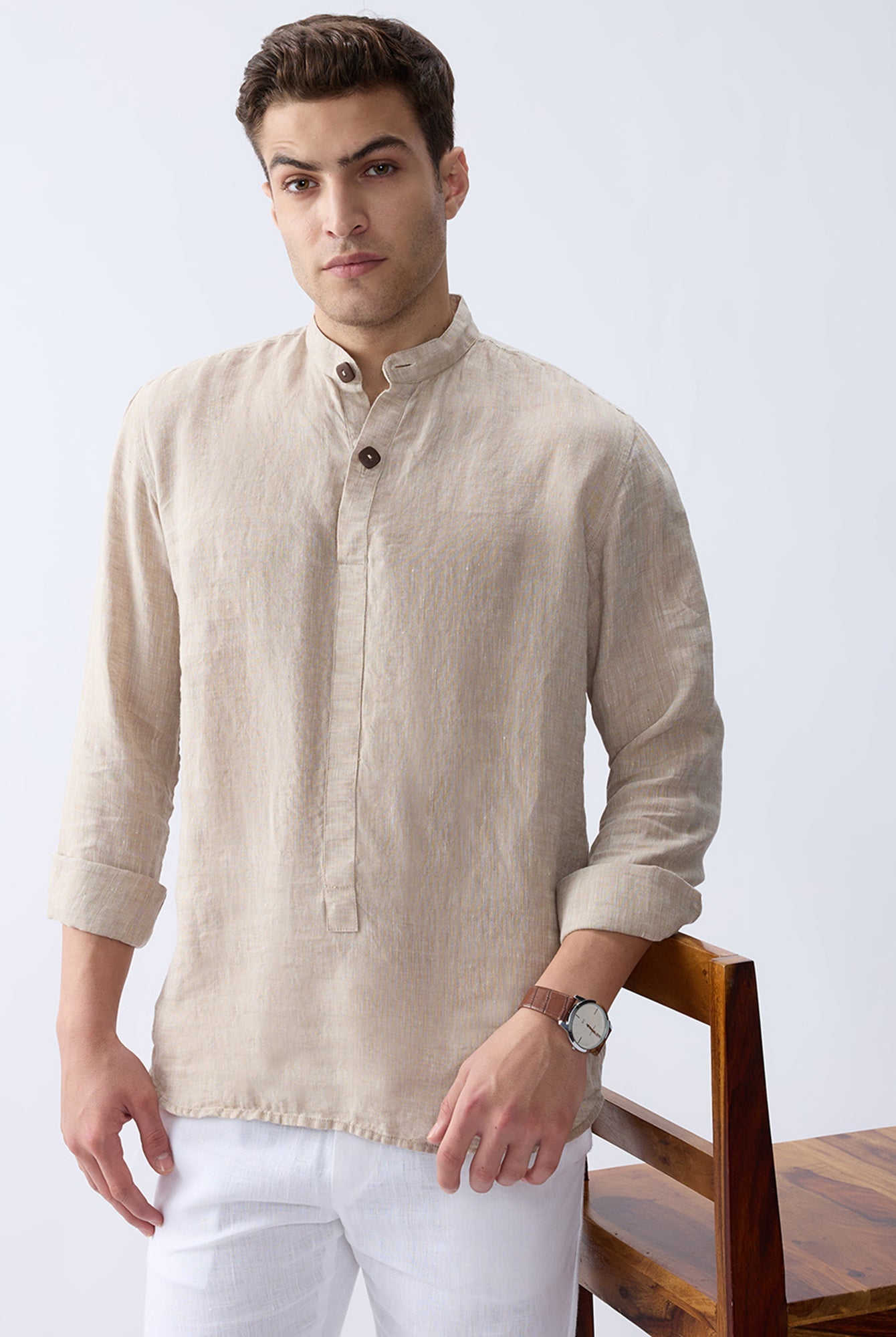 Origin Beige Short Kurta 100% Pure Linen - CiceroniKurta, Everyday Wearbhrāta