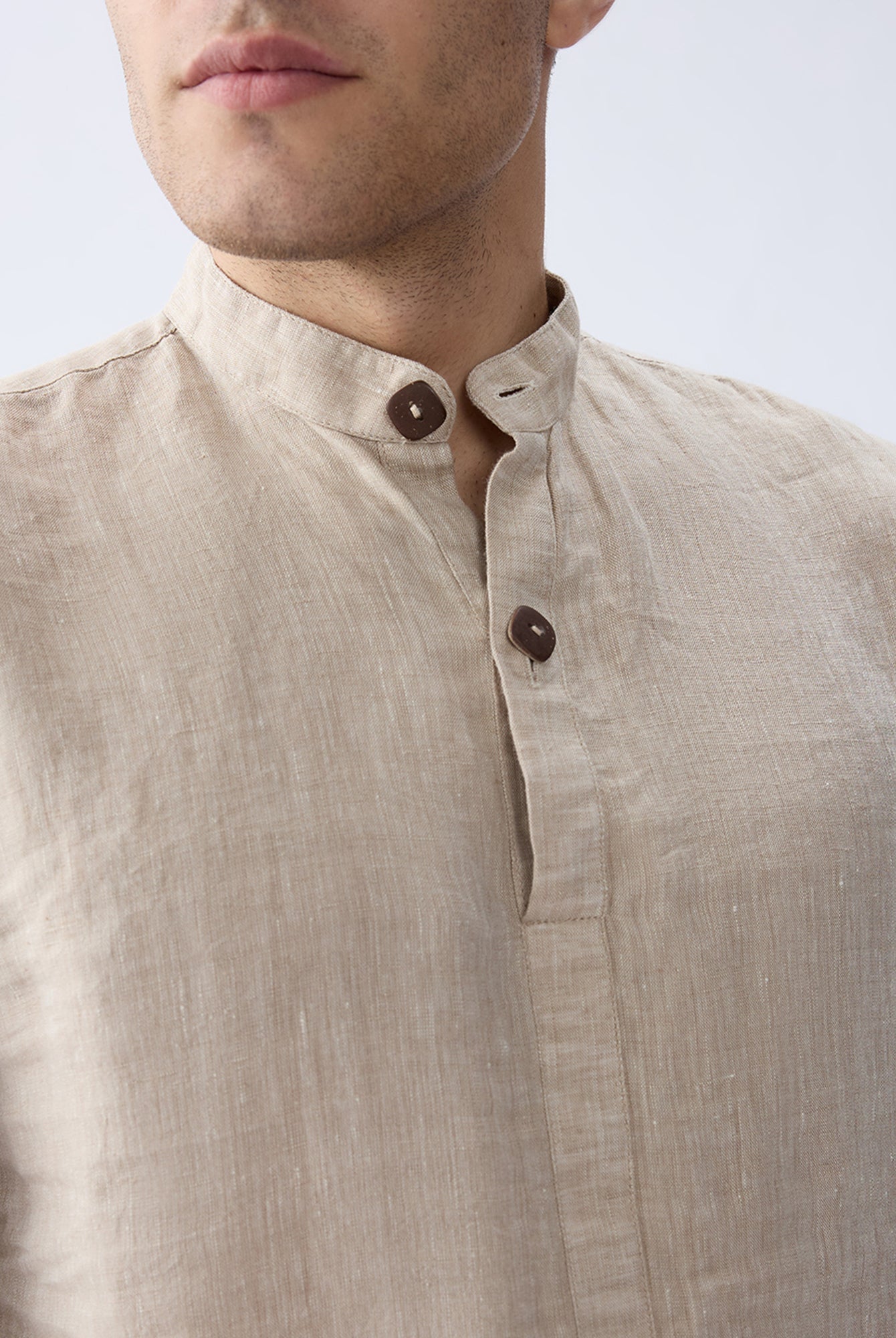 Origin Beige Short Kurta 100% Pure Linen - CiceroniKurta, Everyday Wearbhrāta