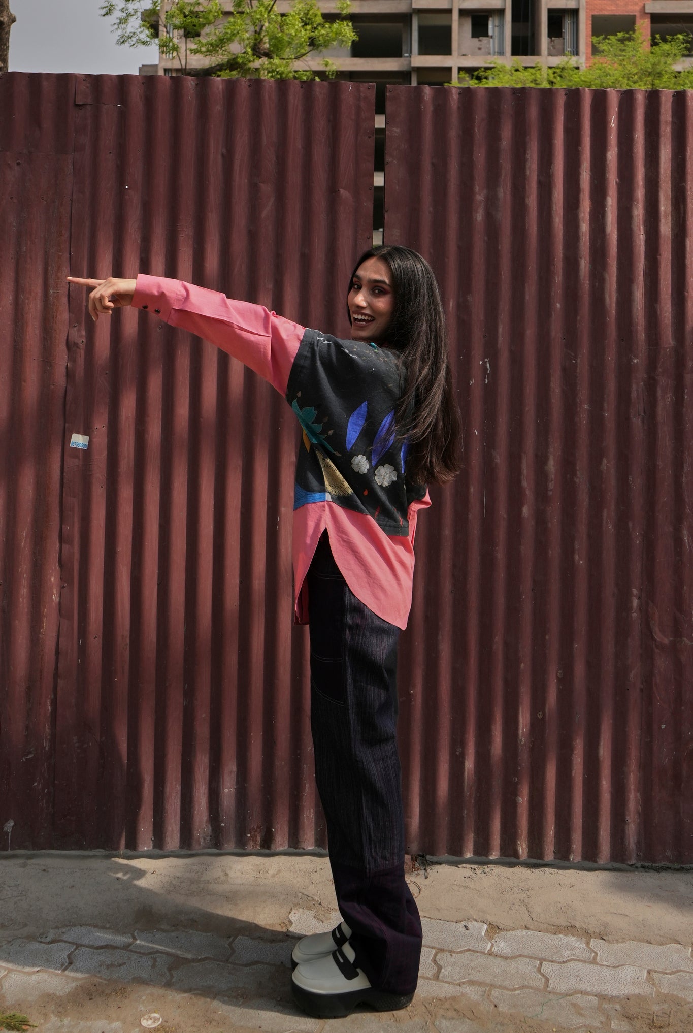 Overlay Shirt In Chetti Black With Clay Pink Colour block - CiceroniWomen ShirtsNIKYTA