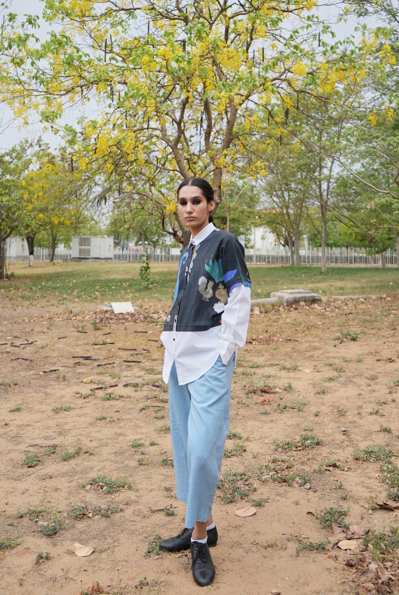 Overlay Shirt In Chetti Black With White Contrast - CiceroniWomen ShirtsNIKYTA