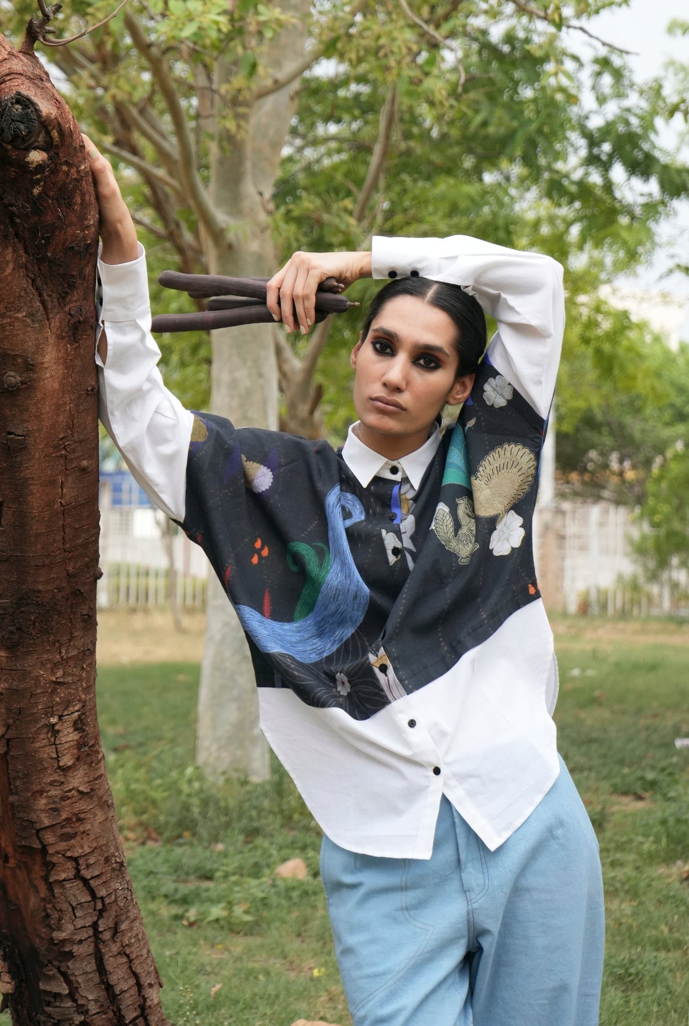 Overlay Shirt In Chetti Black With White Contrast - CiceroniWomen ShirtsNIKYTA