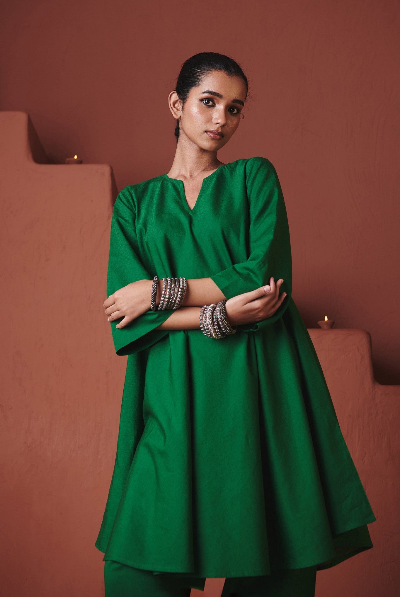 Paan Co - Linen Pheran Kurta Set - CiceroniWomen PantsSaphed