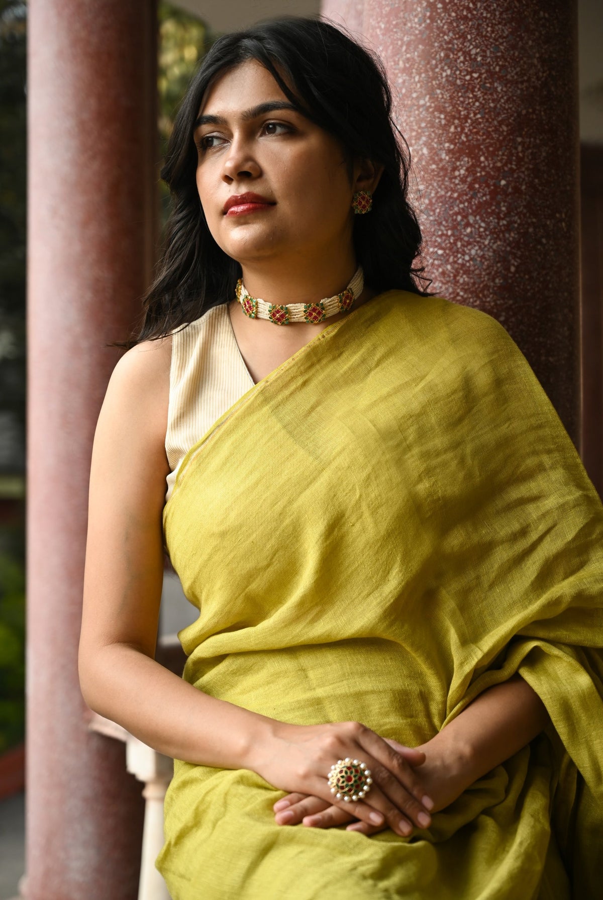 Pallu — Pista - Solid Handwoven Linen Saree - CiceroniSareePallu