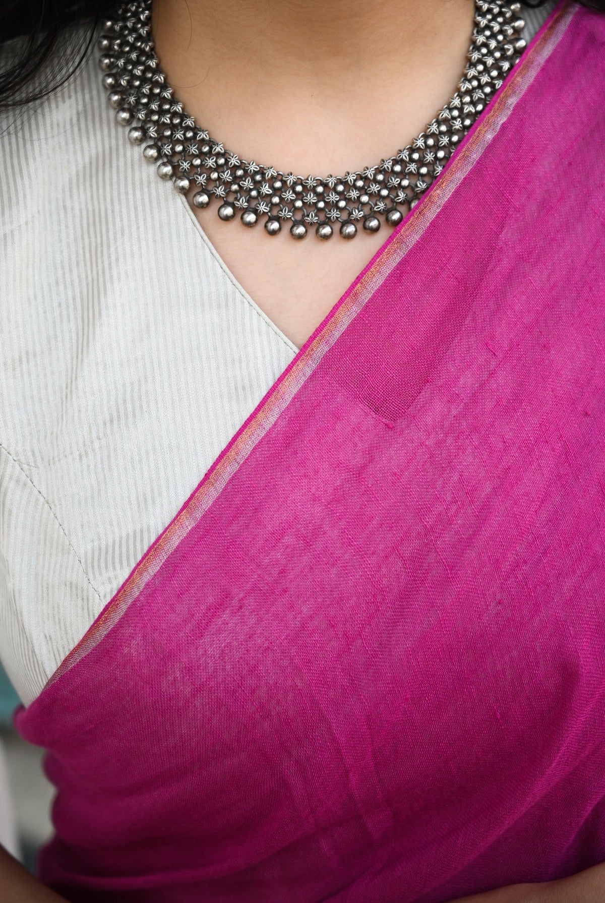 Pallu — Rani - Solid Handwoven Linen Saree - CiceroniSareePallu