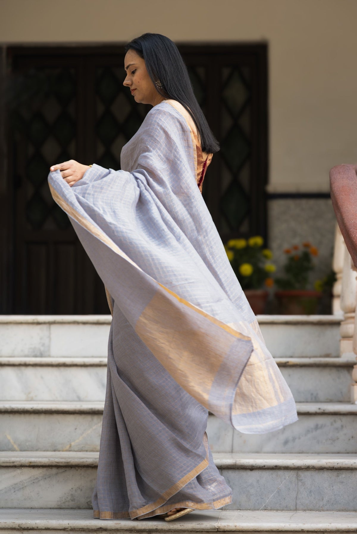 Pallu — Sileti - Handwoven Chekered Linen Saree - CiceroniSareePallu
