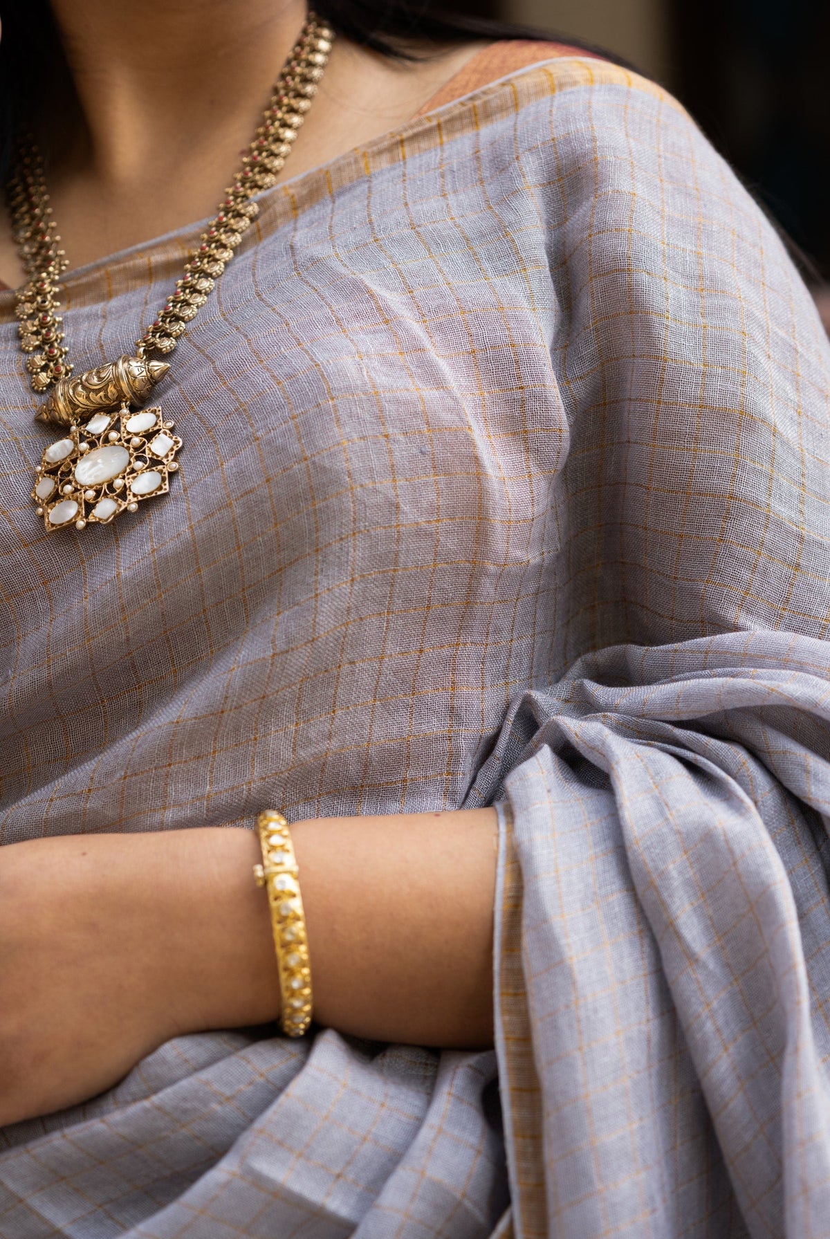 Pallu — Sileti - Handwoven Chekered Linen Saree - CiceroniSareePallu