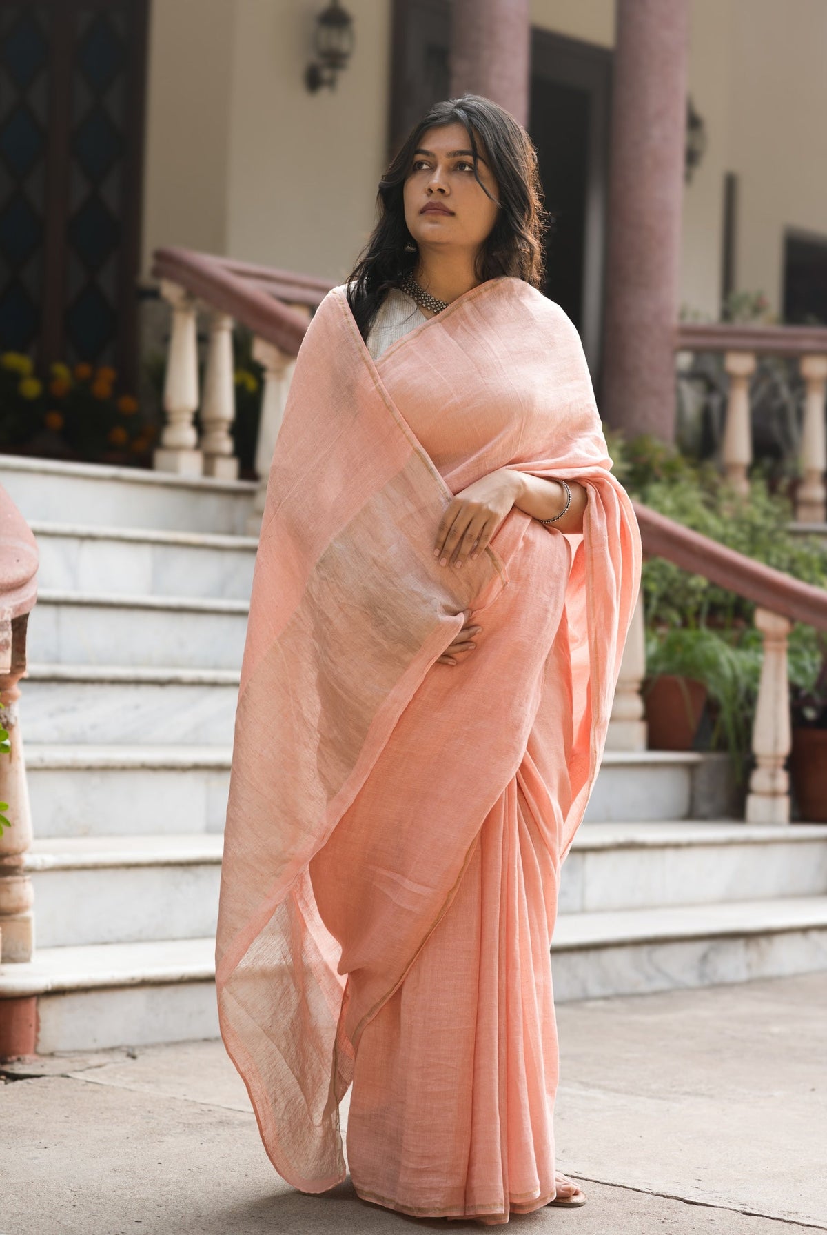 Pallu — Sparsh - Solid Linen Handwoven Linen Saree - CiceroniSareePallu