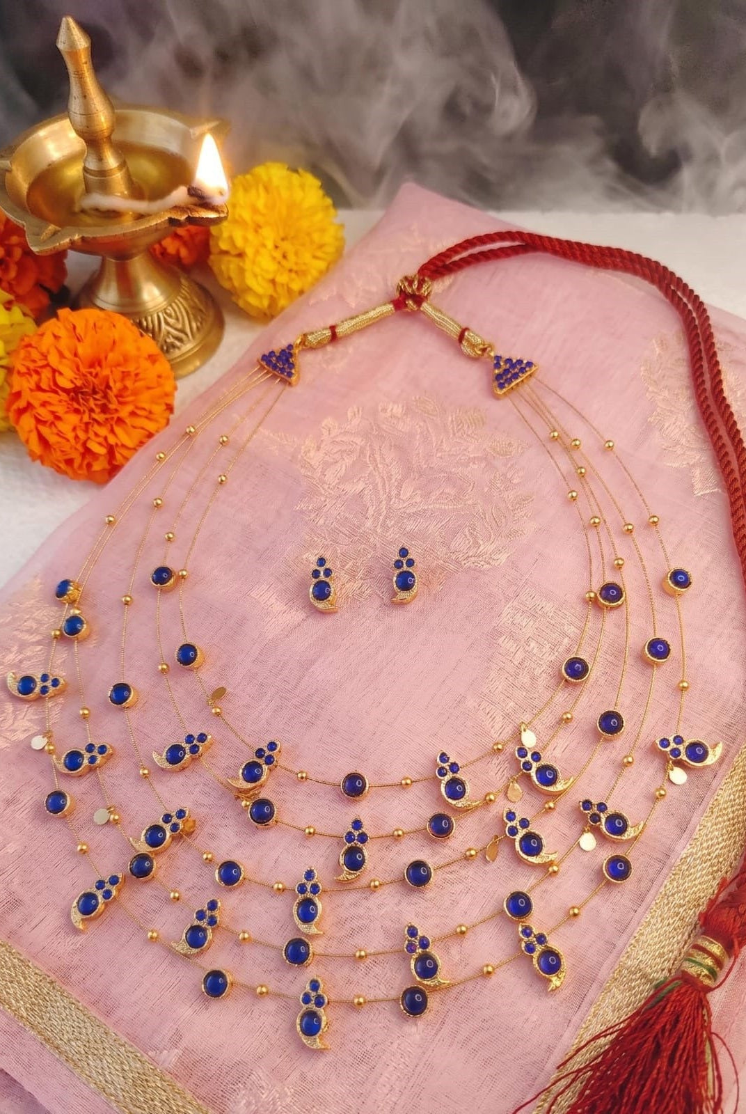Panchmala-5 Layered Blue Kemp Maanga Necklace - CiceroniNecklace SetAarika