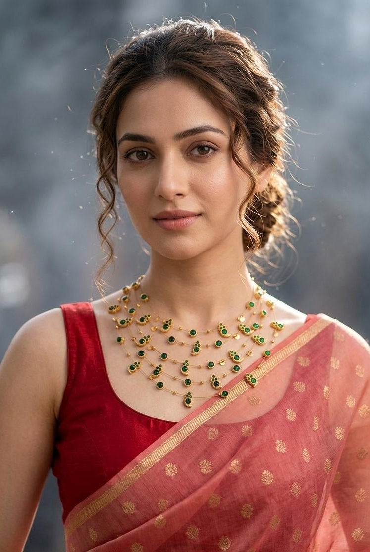 Panchmala-5 Layered Green Kemp Maanga Necklace - CiceroniNecklace SetAarika