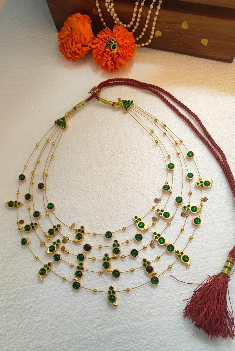 Panchmala-5 Layered Green Kemp Maanga Necklace - CiceroniNecklace SetAarika