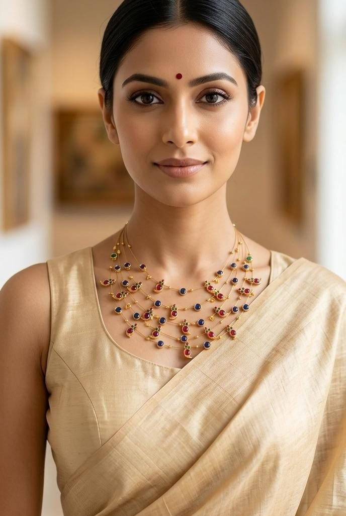 Panchmala-5 Layered Red Kemp Maanga and Blue Stone Necklace - CiceroniNecklace SetAarika