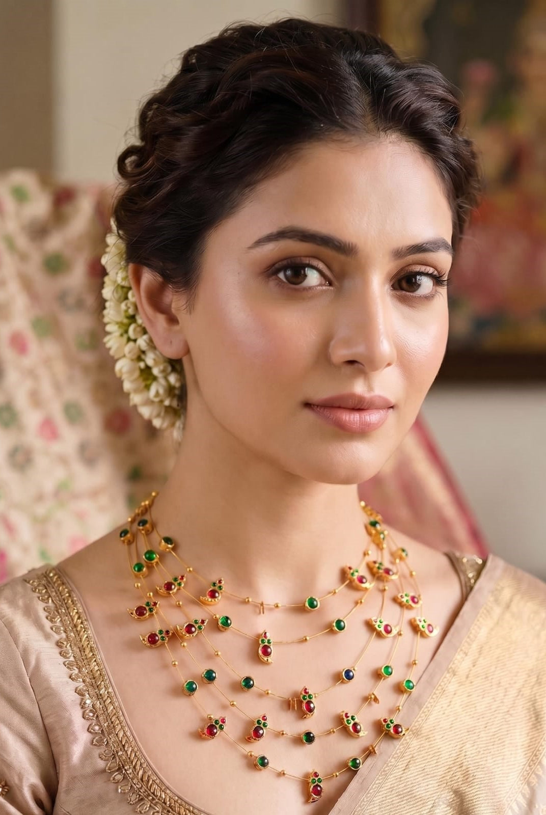 Panchmala-5 Layered Red Kemp Maanga and Green Stone Necklace - CiceroniNecklace SetAarika