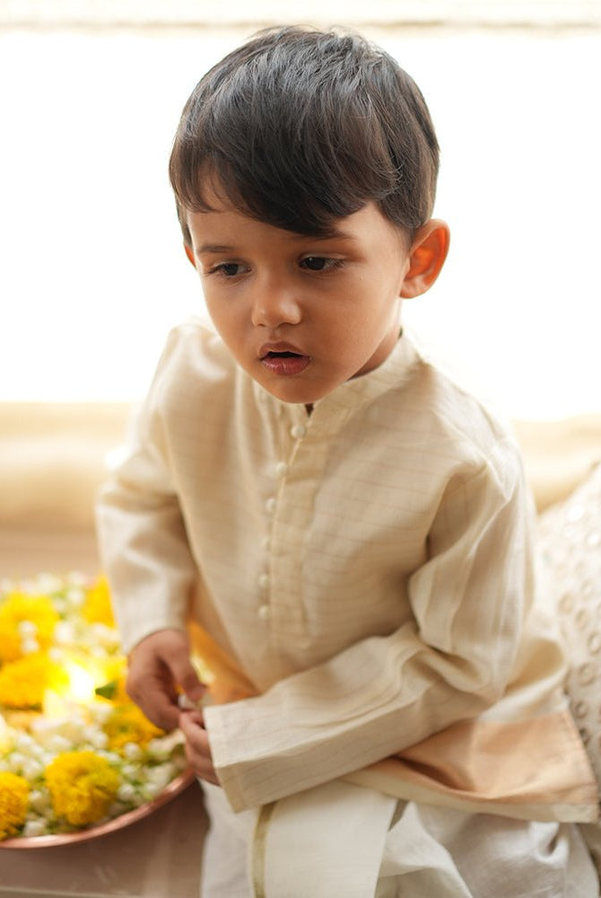 Parijat festive kurta in white and gold - CiceroniKurta, Festive WearLove The World Today