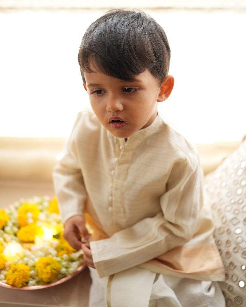 Parijat festive kurta in white and gold - CiceroniKurta, Festive WearLove The World Today